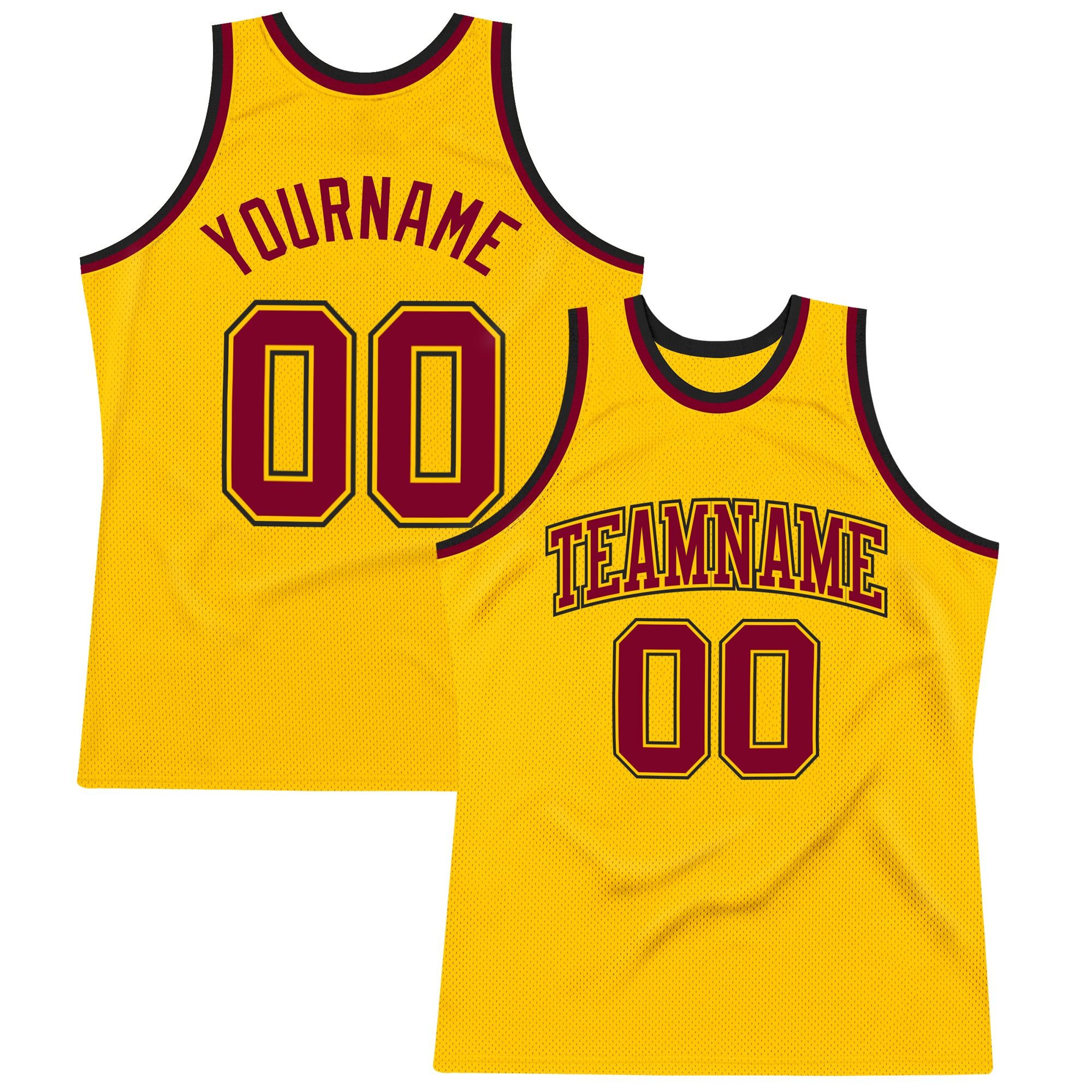 Custom Gold Maroon-Black Authentic Throwback Basketball Jersey