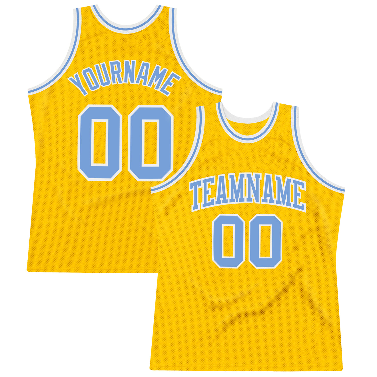 Custom Gold Light Blue-White Authentic Throwback Basketball Jersey