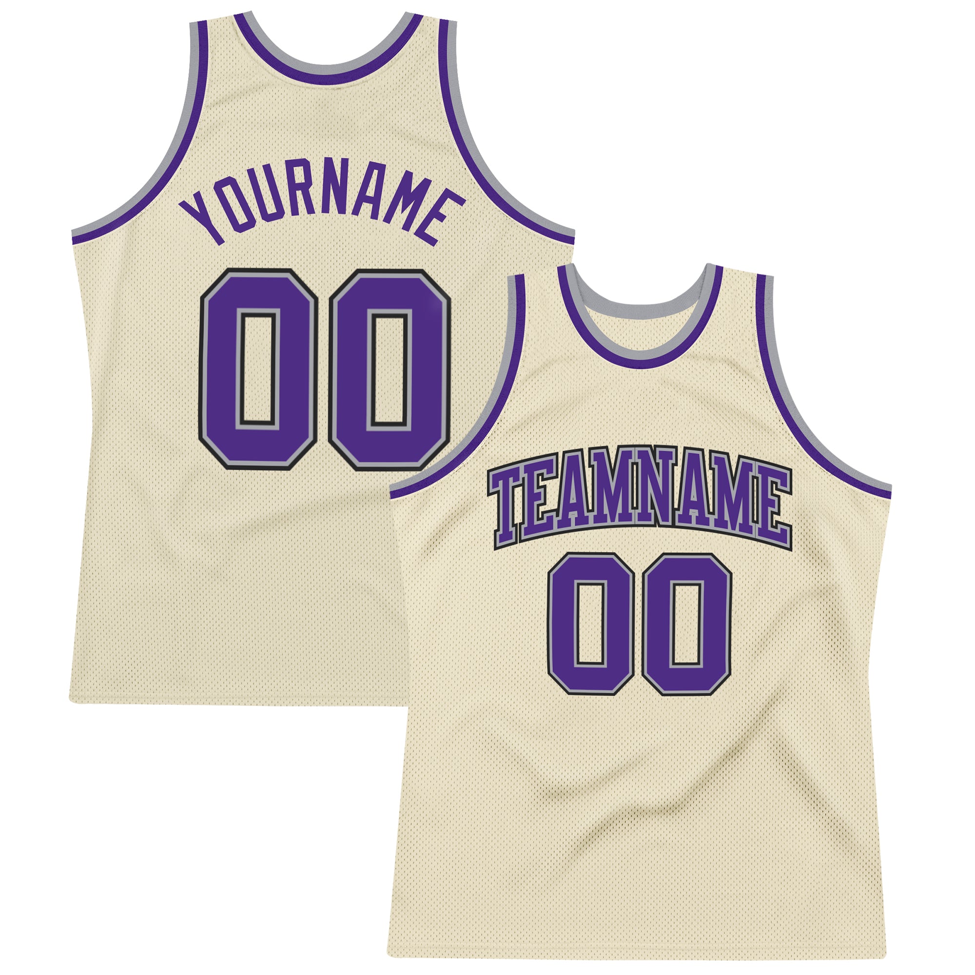 Custom Cream Purple-Silver Gray Authentic Throwback Basketball Jersey