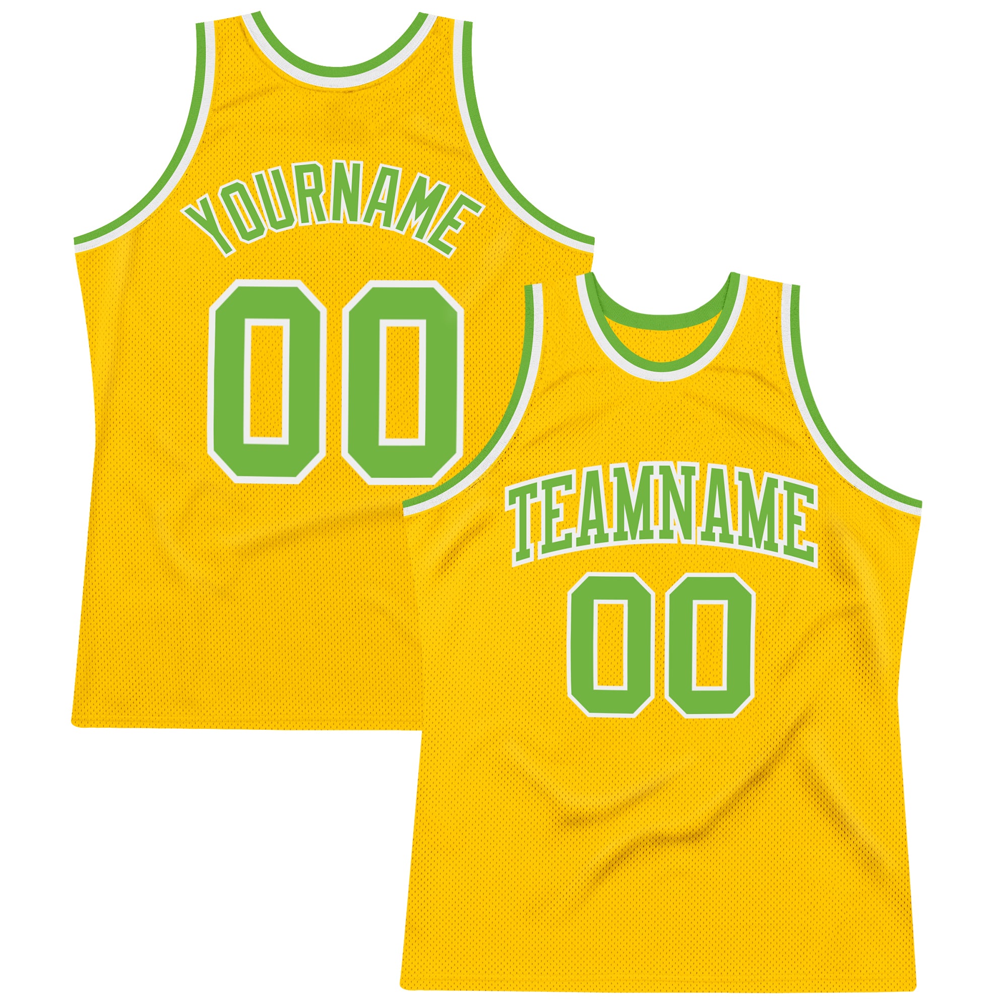 Custom Gold Neon Green-White Authentic Throwback Basketball Jersey