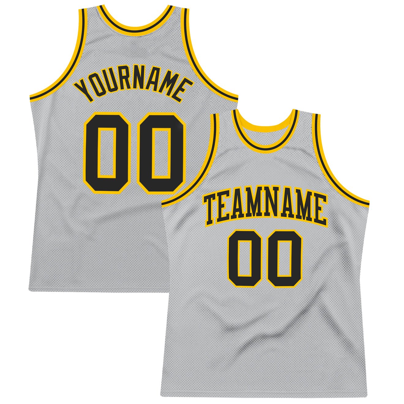 Custom Silver Gray Black-Gold Authentic Throwback Basketball Jersey