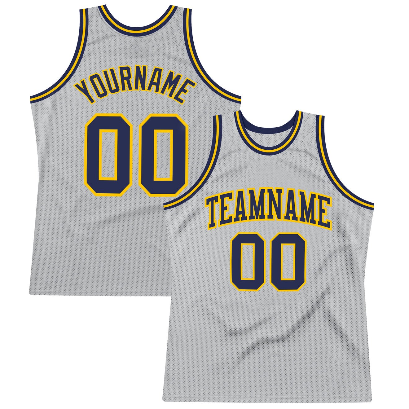 Custom Silver Gray Navy-Gold Authentic Throwback Basketball Jersey