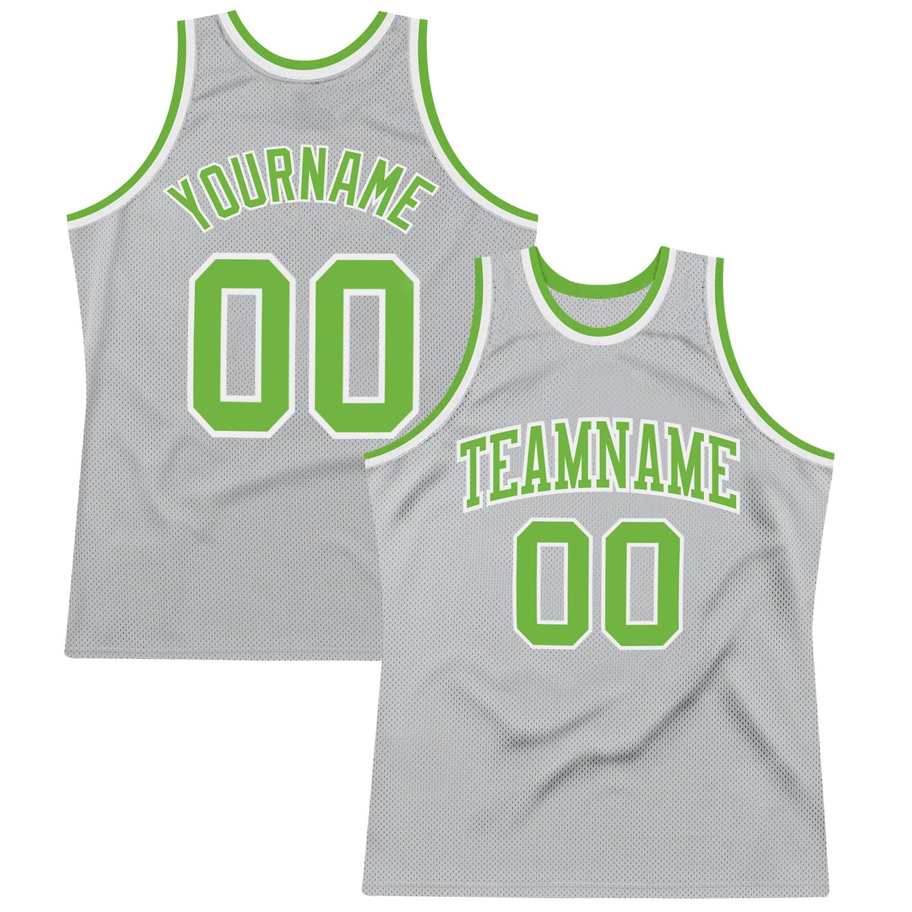 Custom Silver Gray Neon Green-White Authentic Throwback Basketball Jersey