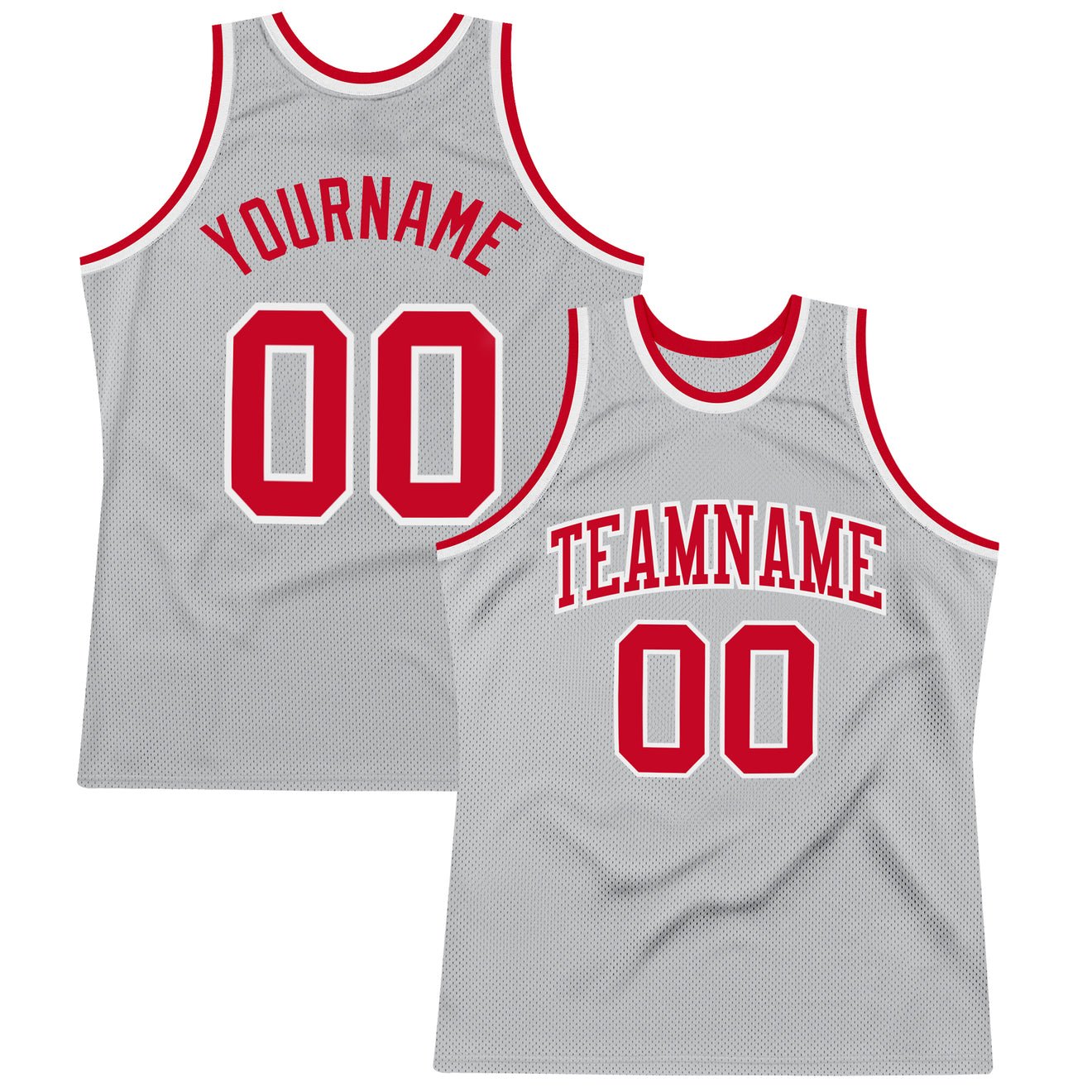 Custom Silver Gray Red-White Authentic Throwback Basketball Jersey