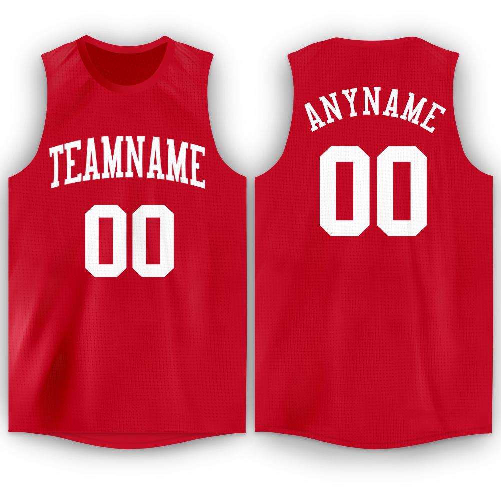 Custom Red White Round Neck Basketball Jersey