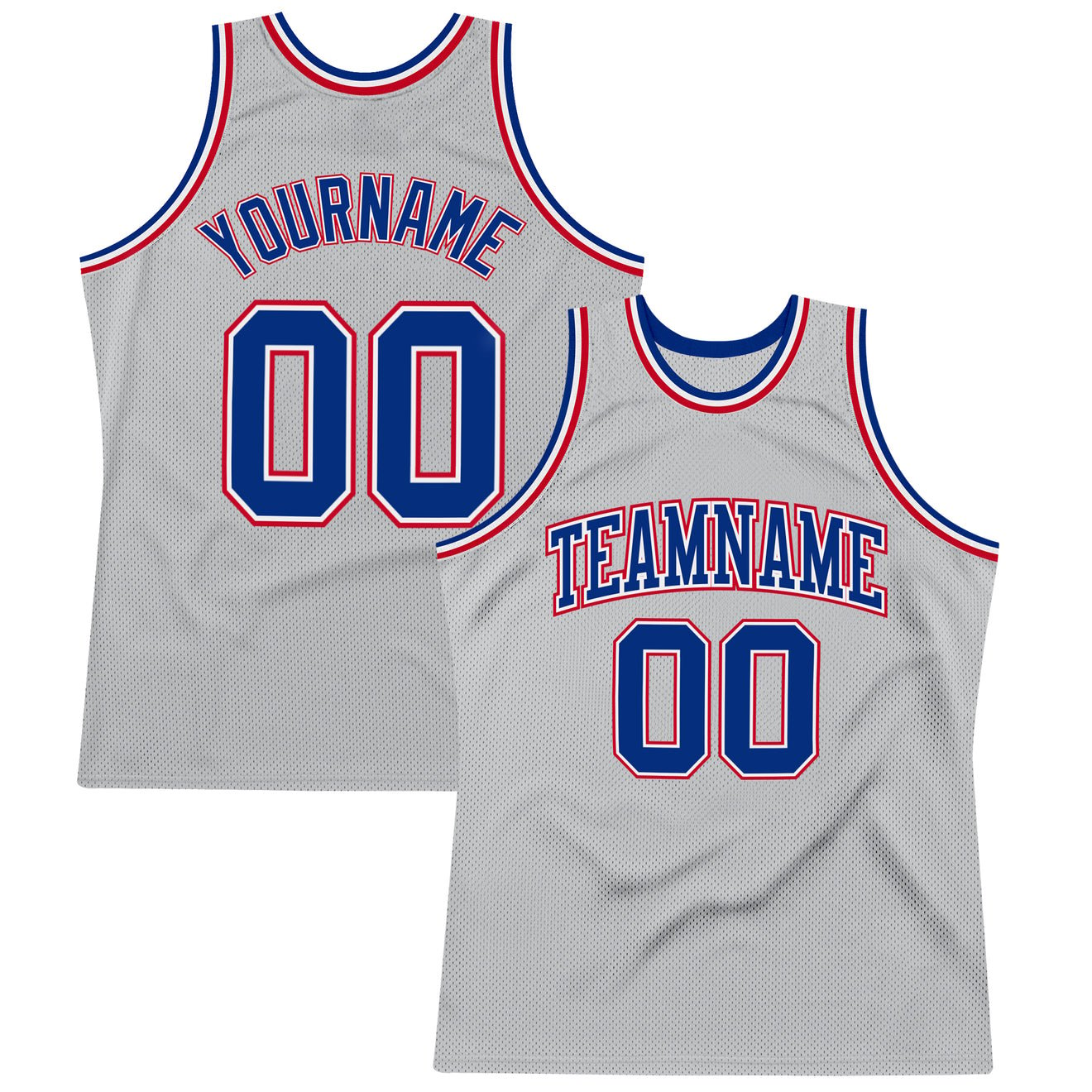 Custom Silver Gray Royal-Red Authentic Throwback Basketball Jersey