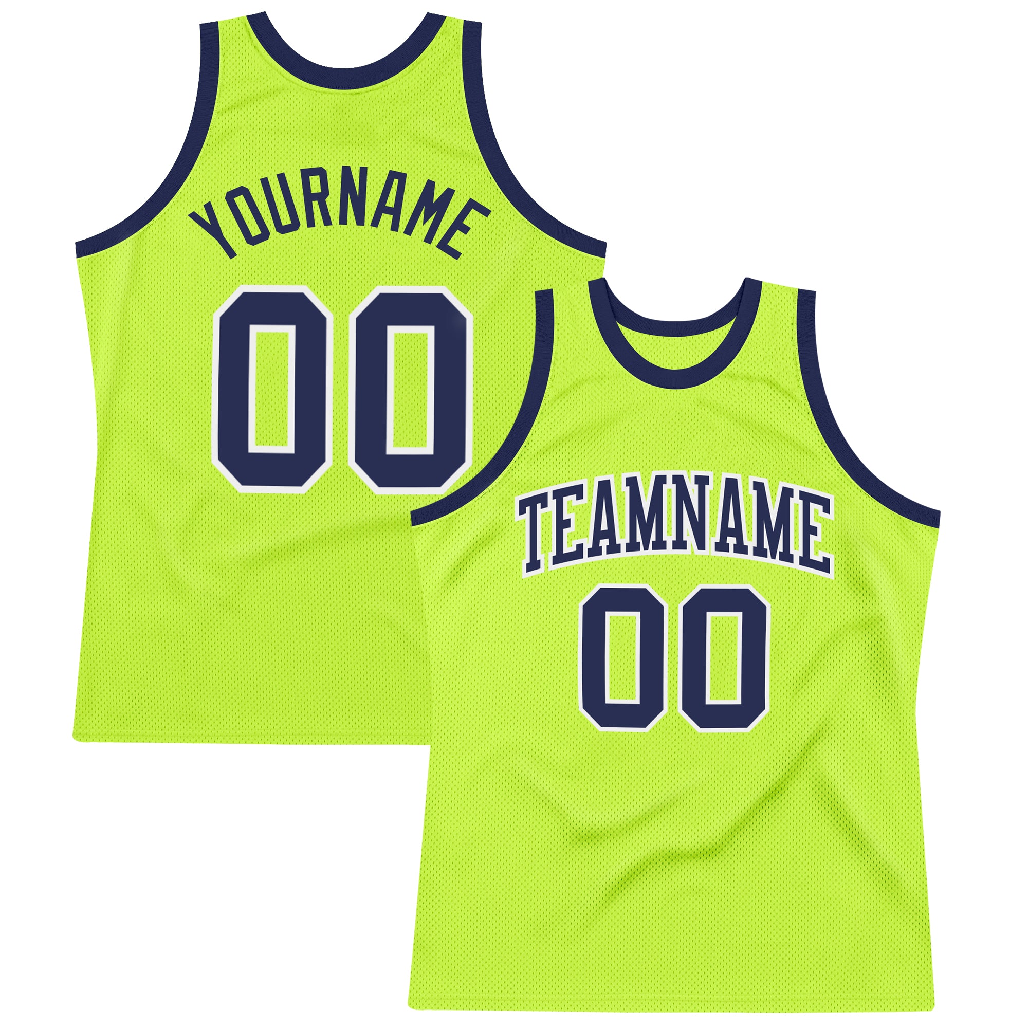 Custom Neon Green Navy-White Authentic Throwback Basketball Jersey