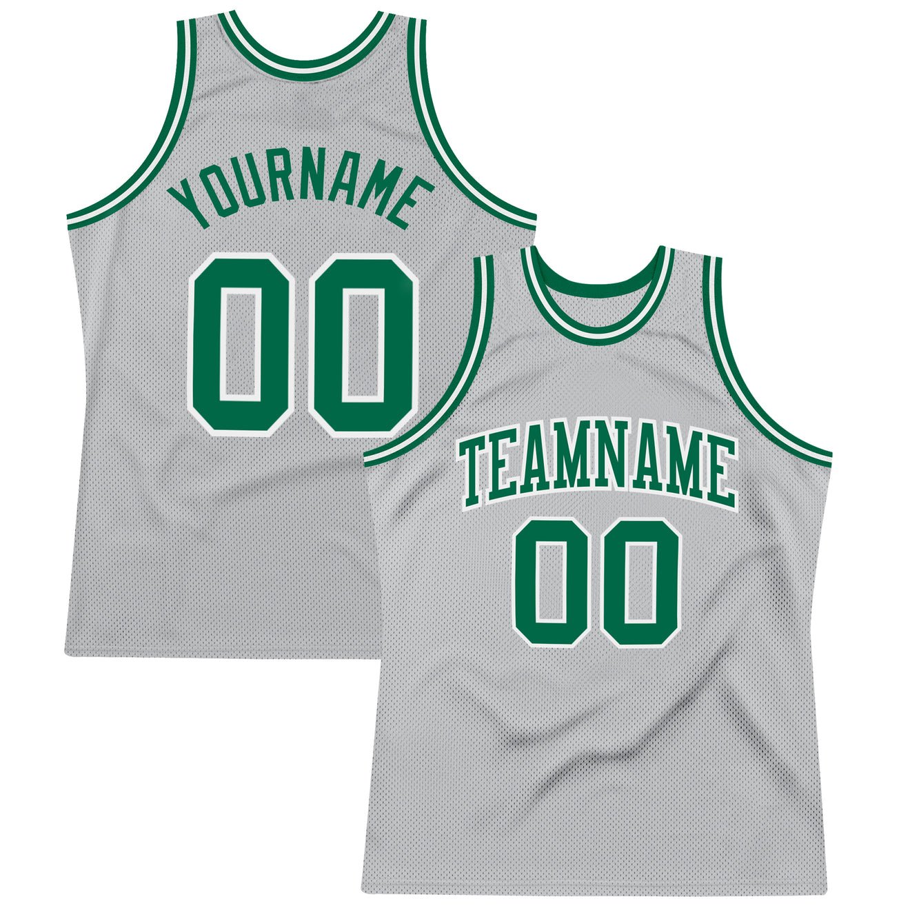 Custom Silver Gray Kelly Green-White Authentic Throwback Basketball Jersey