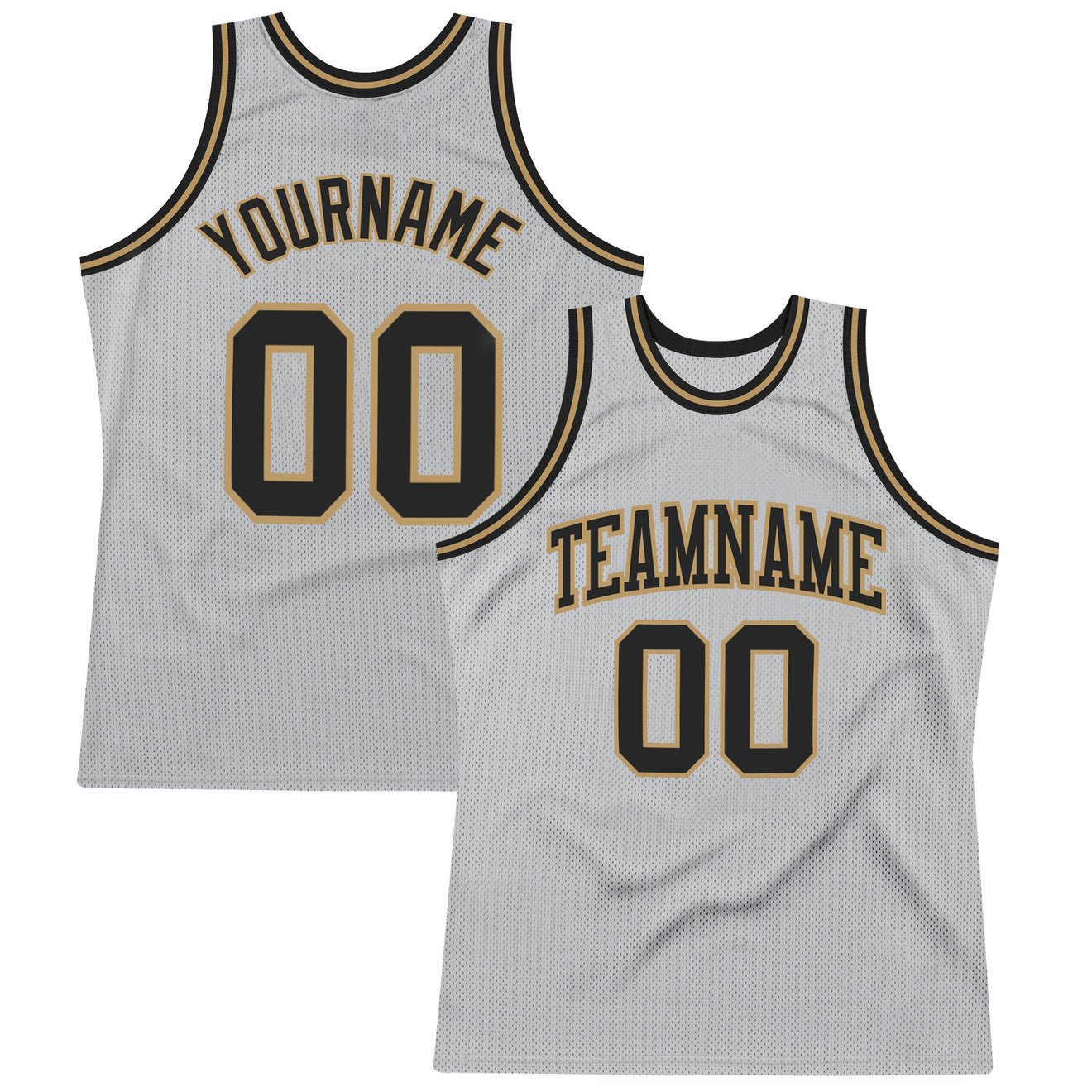 Custom Silver Gray Black-Old Gold Authentic Throwback Basketball Jersey