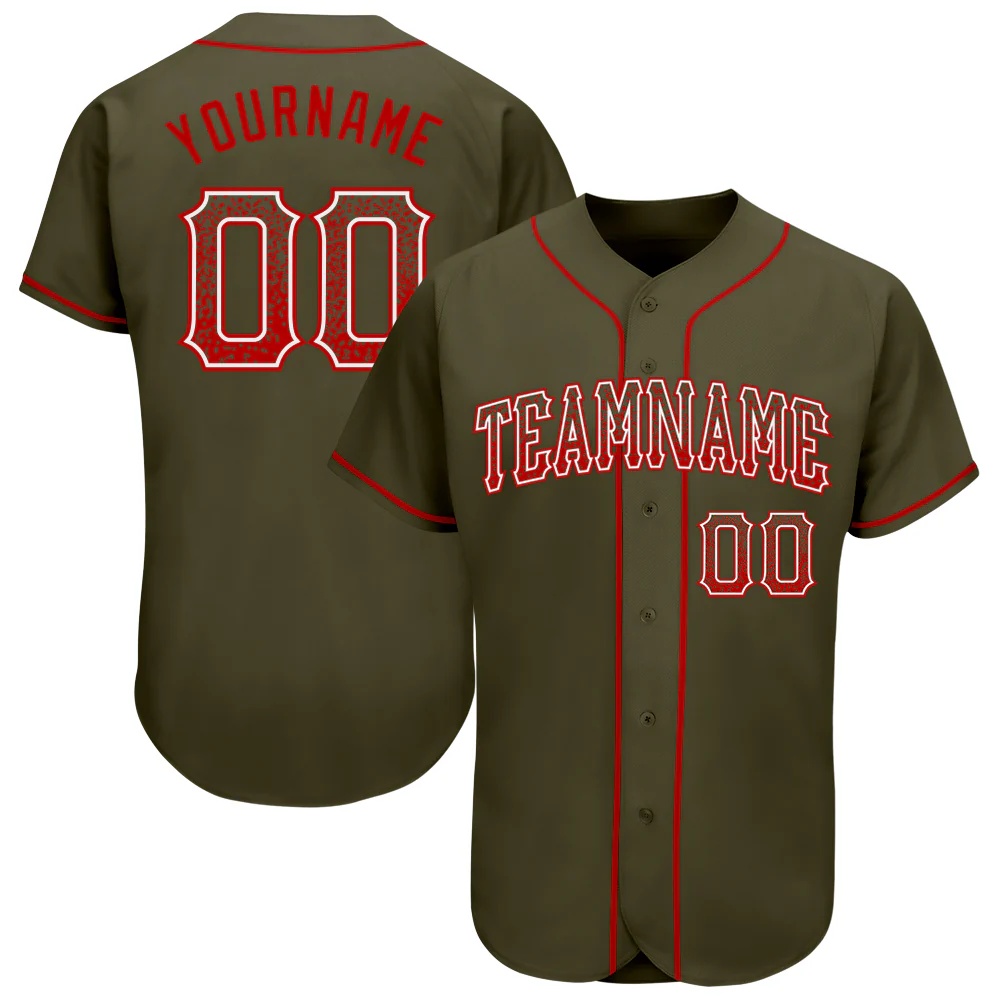Custom Olive Red-White Authentic Drift Fashion Salute To Service Baseball Jersey