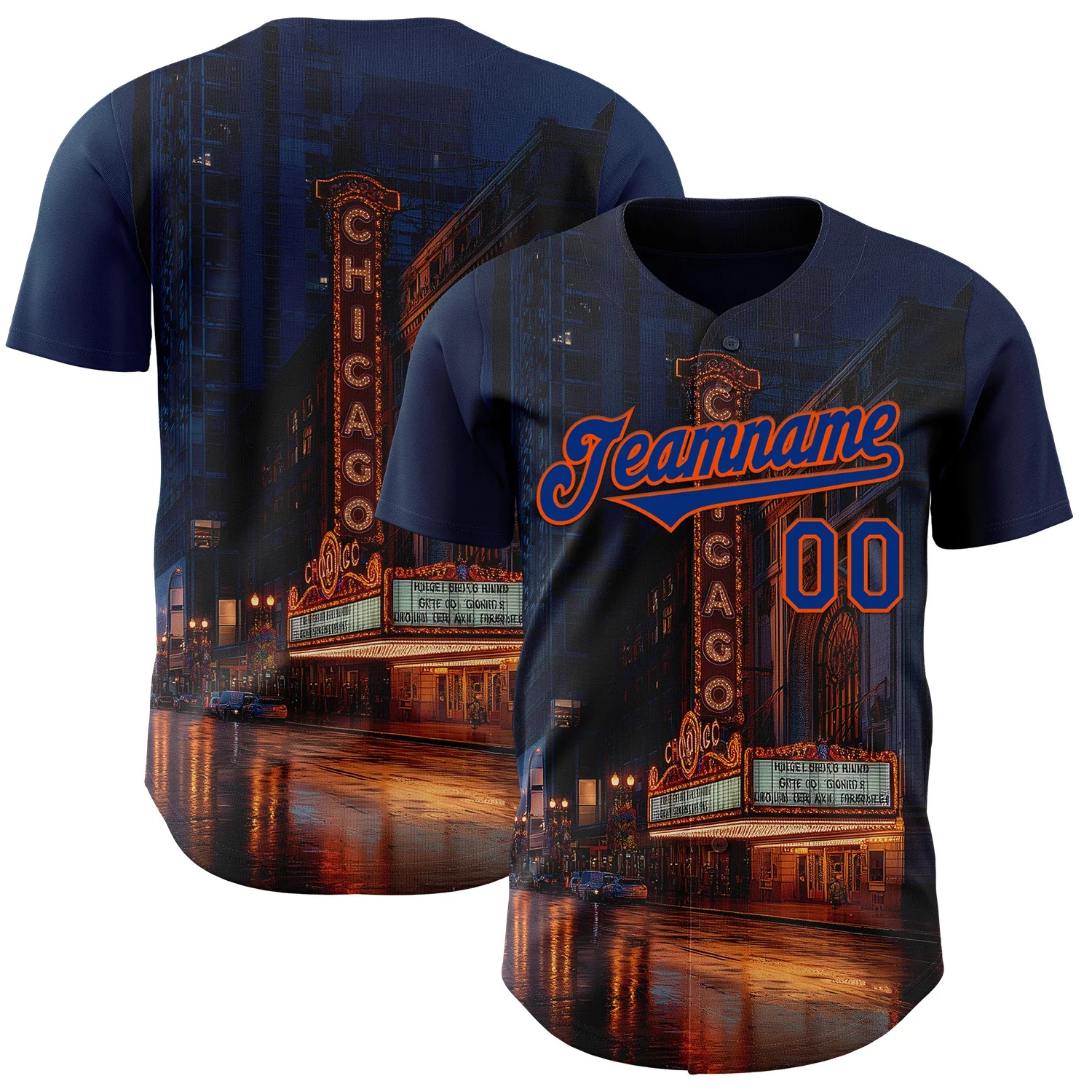 Custom Blue Royal-Orange Chicago Illinois The Theatre Landmark City Symbol Authentic Baseball Jersey
