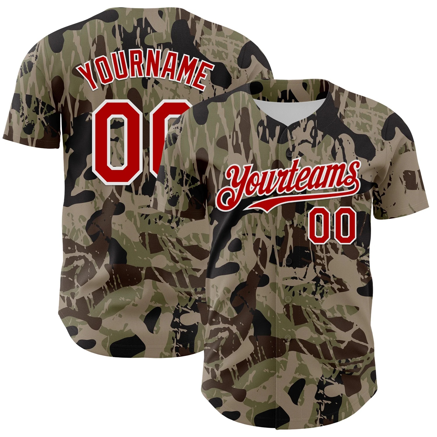 Custom Camo Red-White 3D Pattern Design Burner Costumes Grunge Camo Authentic Salute To Service Baseball Jersey