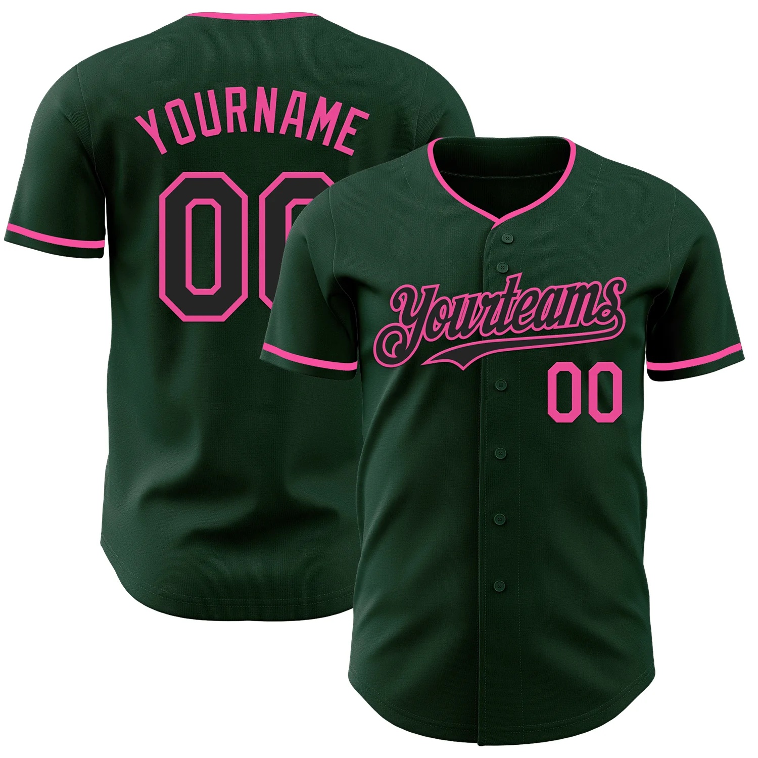 Custom Green Black-Pink Authentic Baseball Jersey