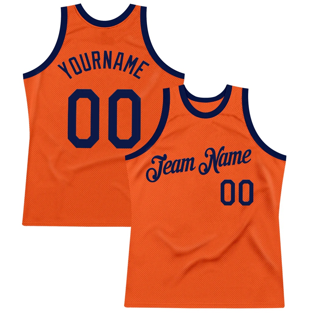Custom Orange Navy Authentic Throwback Basketball Jersey