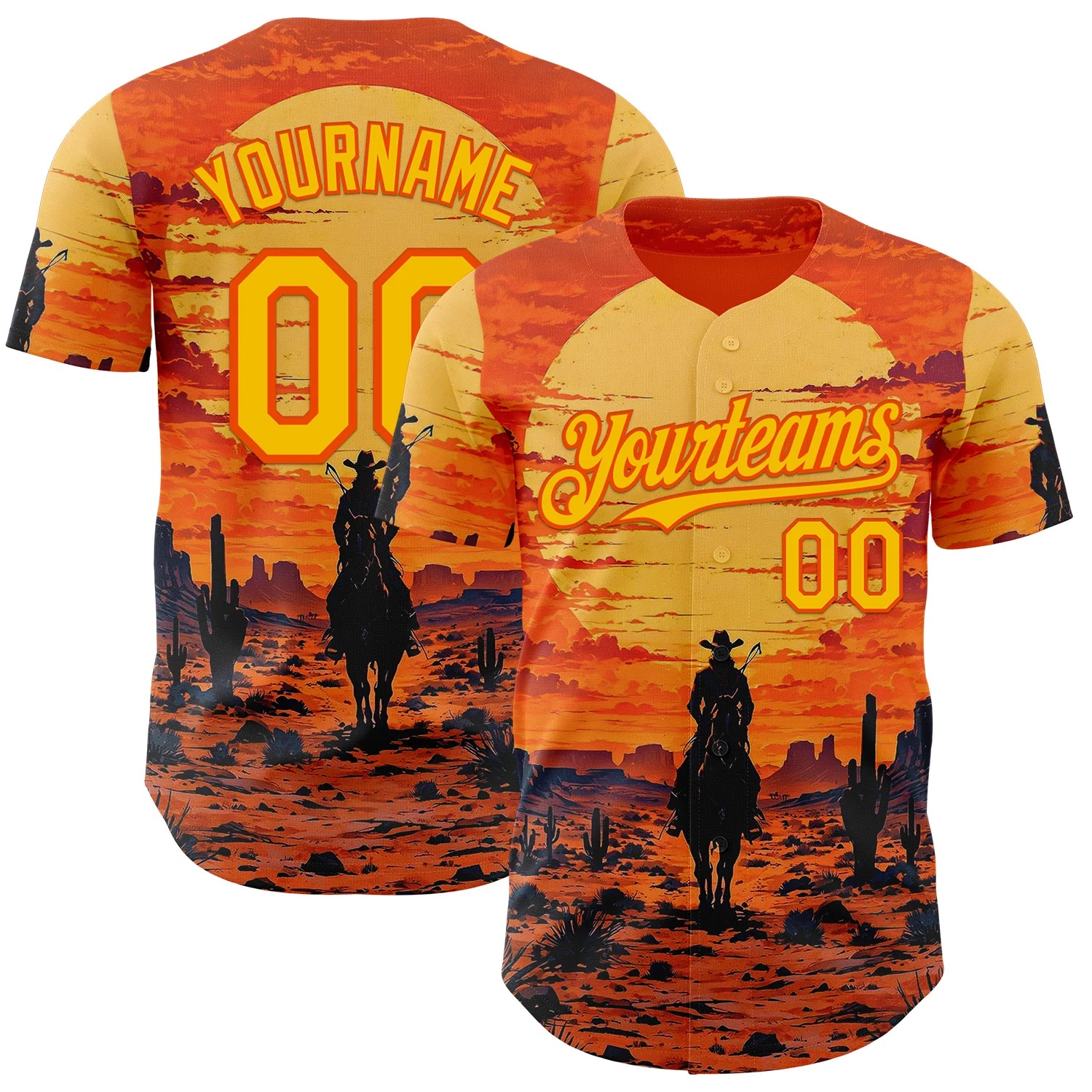 Custom Orange Yellow Texas Cowboy Sunset Southwest Landscape City Edition Authentic Baseball Jersey