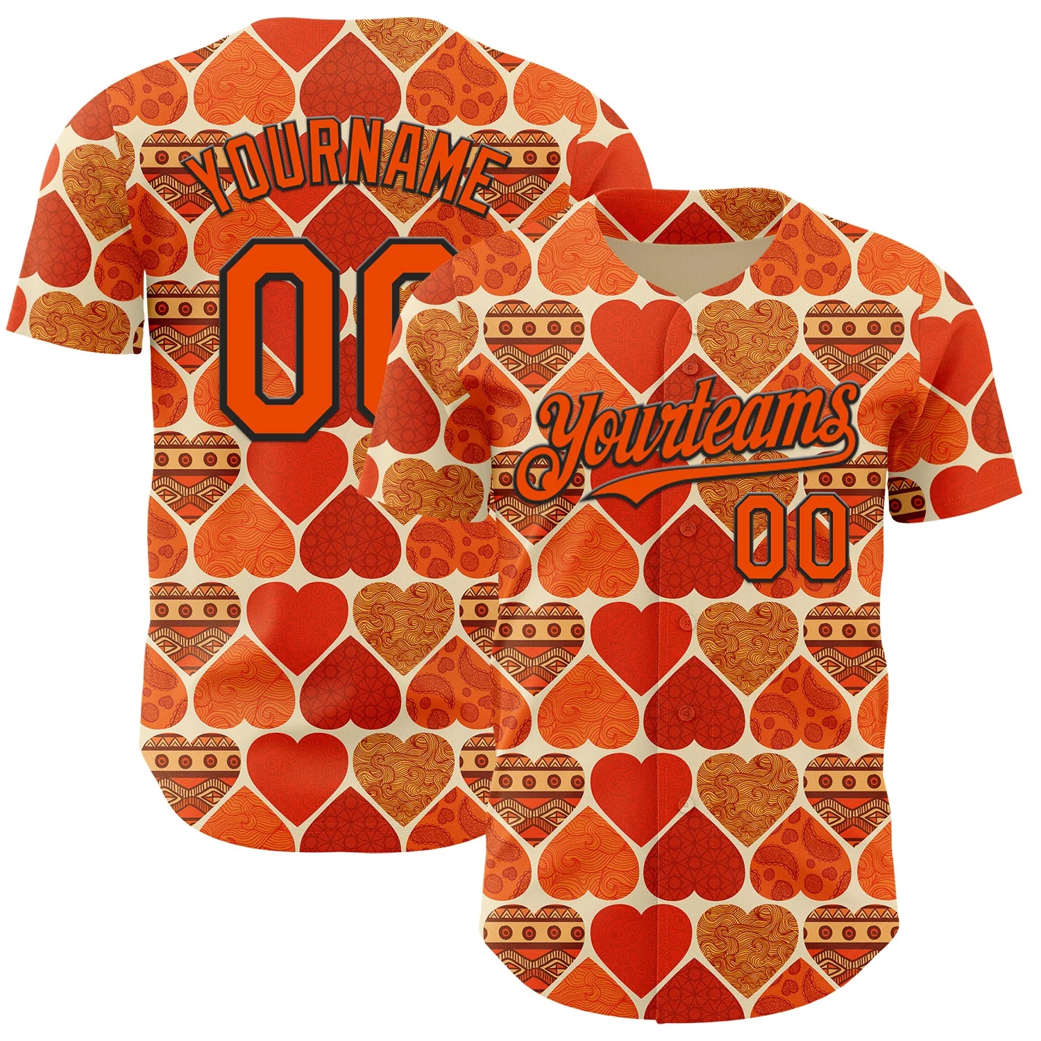 Custom Orange Cream-Black Valentine's Day Love Heart Authentic Baseball Jersey