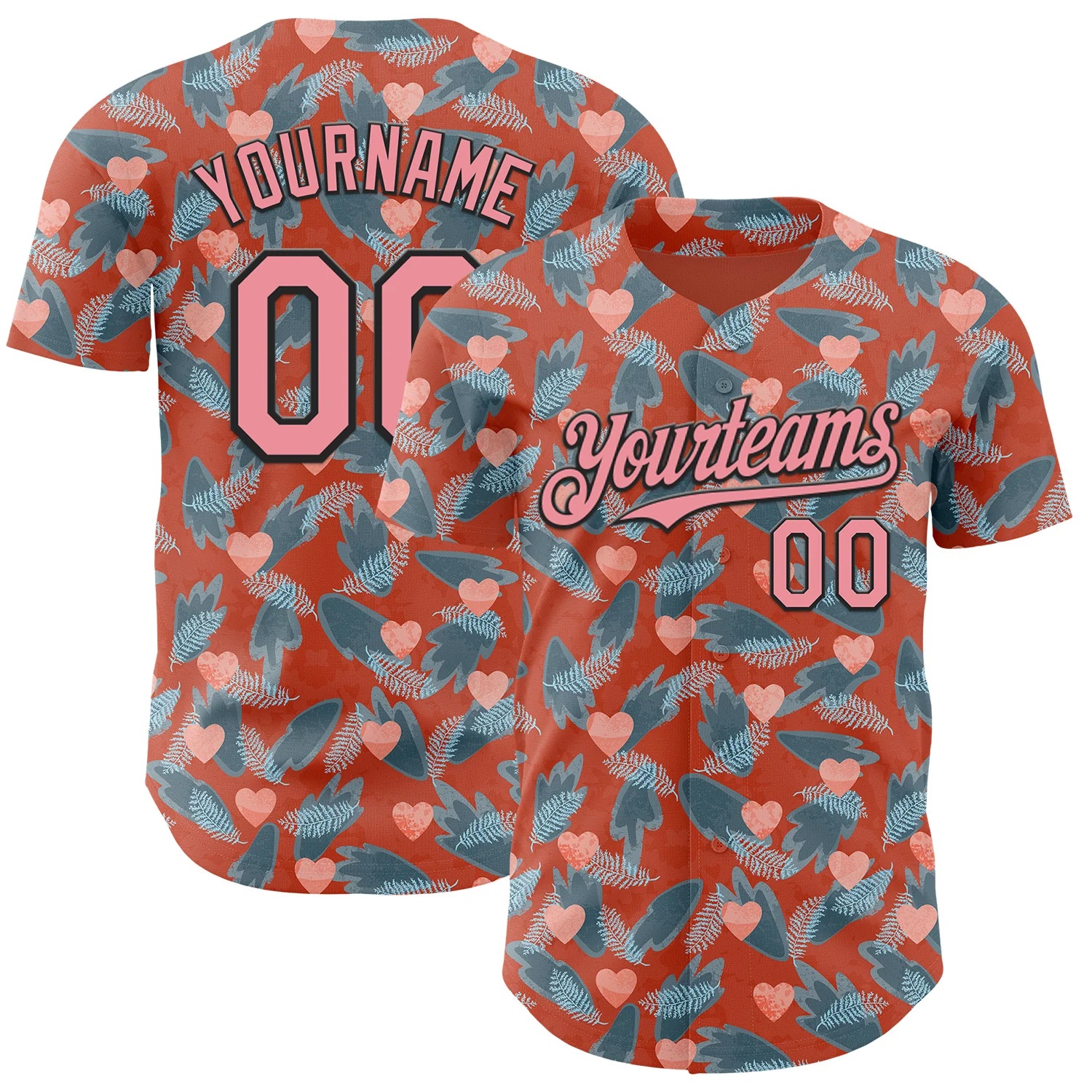 Custom Orange Medium Pink-Black Valentine's Day Love Heart Authentic Baseball Jersey