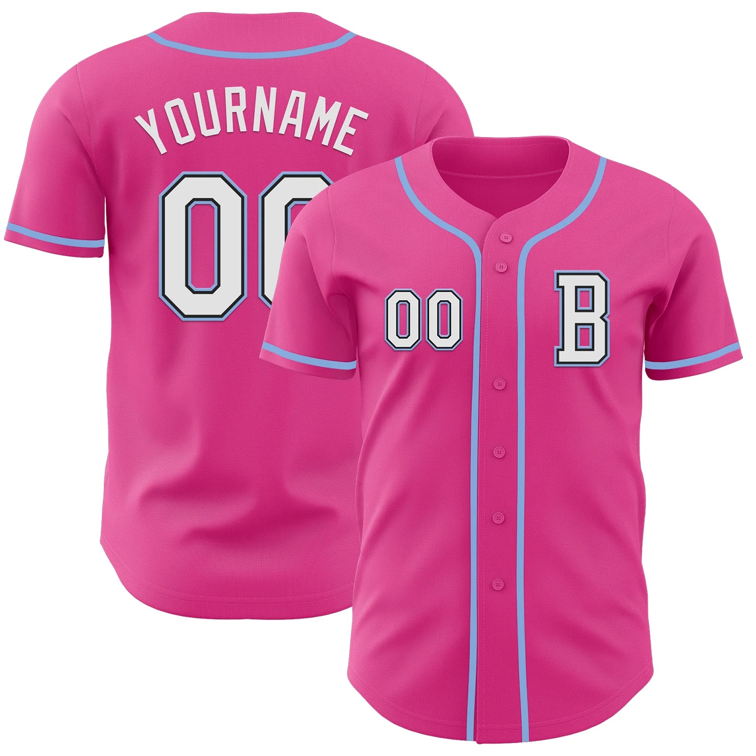 Custom Pink Black-Light Blue Authentic Baseball Jersey