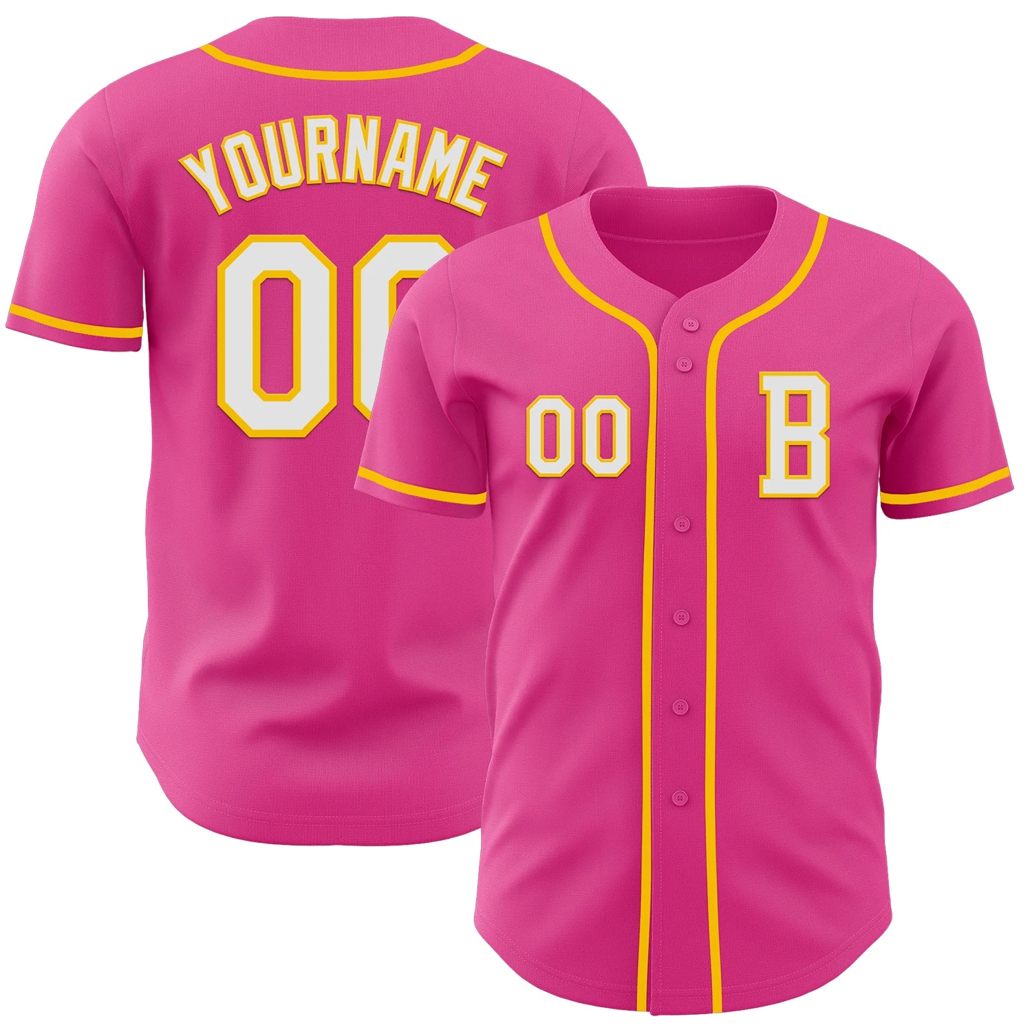 Custom Pink White-Yellow Authentic Baseball Jersey