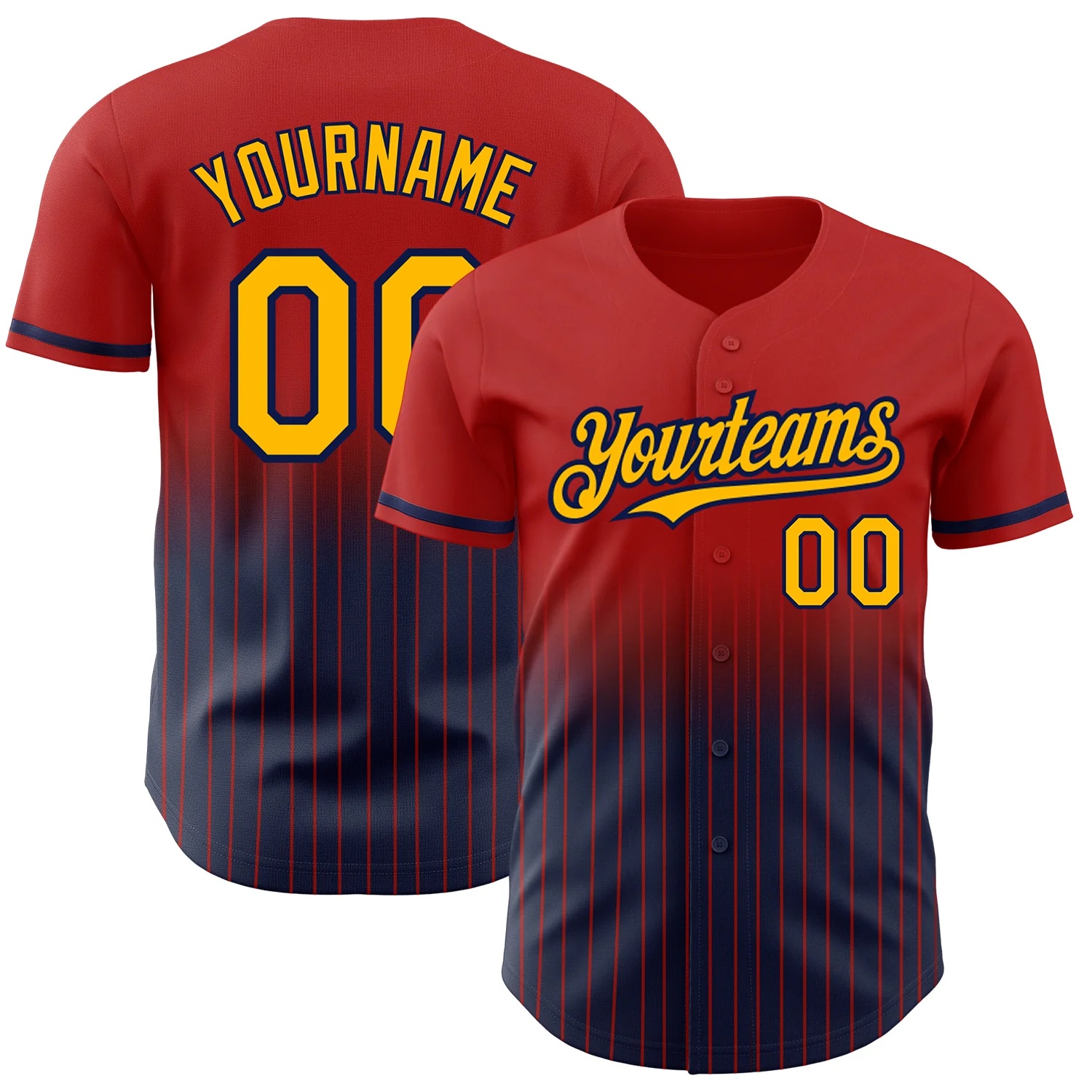 Custom Red Pinstripe Old Gold-Navy Authentic Fade Fashion Baseball Jersey