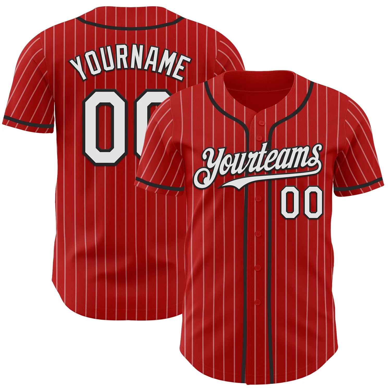 Custom Red White Pinstripe Black Authentic Baseball Jersey