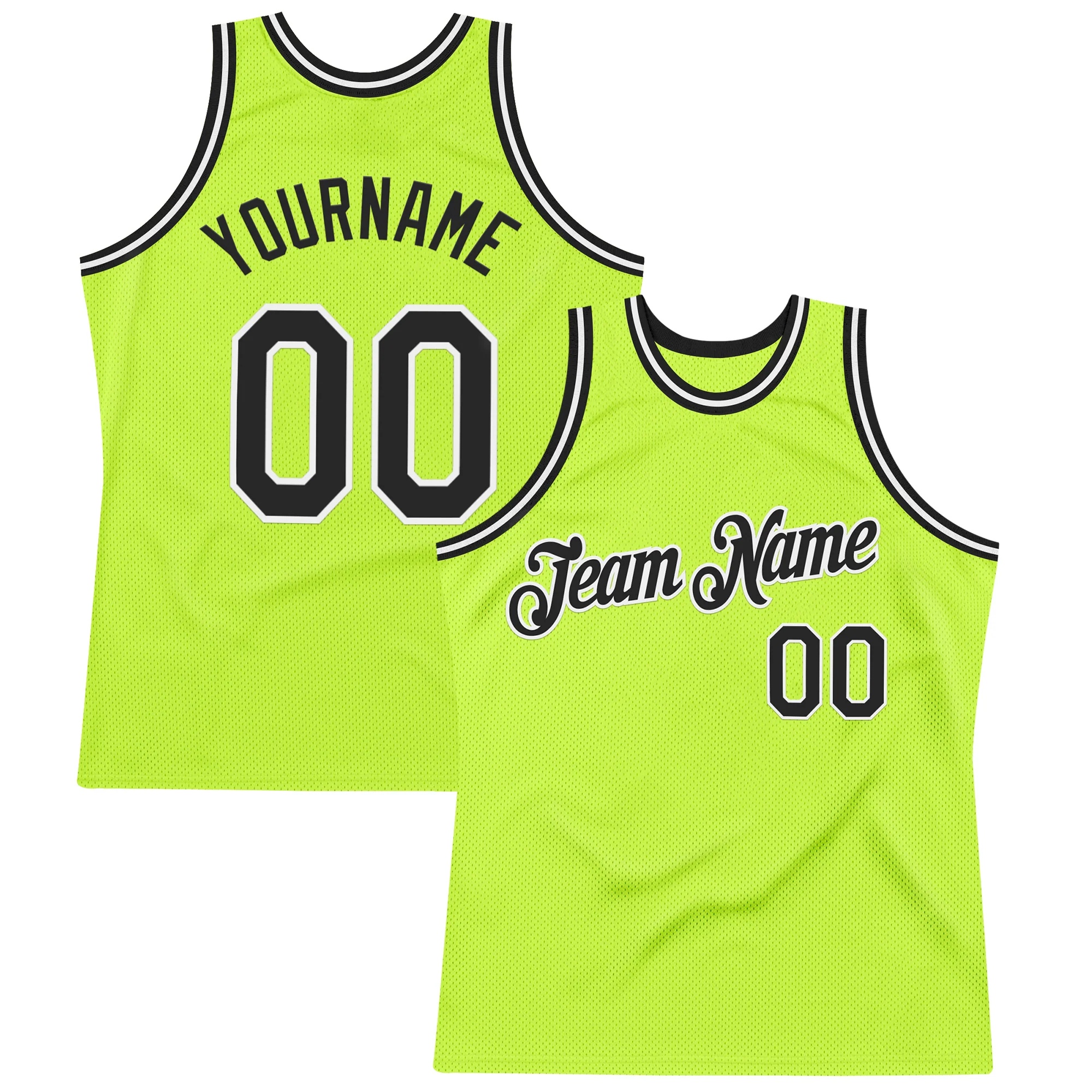 Custom Neon Green Black-White Authentic Throwback Basketball Jersey