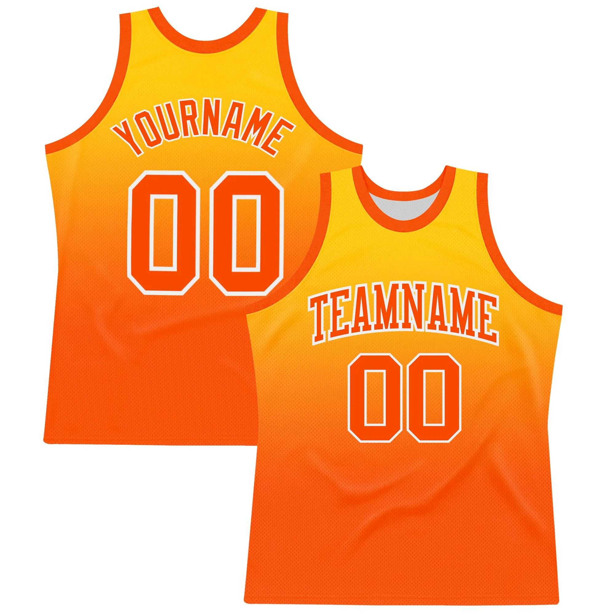 Custom Yellow Orange-White Fade Fashion Round Neck Sublimation Basketball Suit Jersey