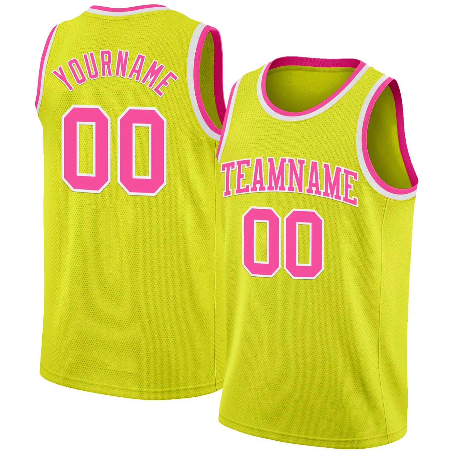 Custom Neon Yellow Pink-White Authentic Basketball Jersey
