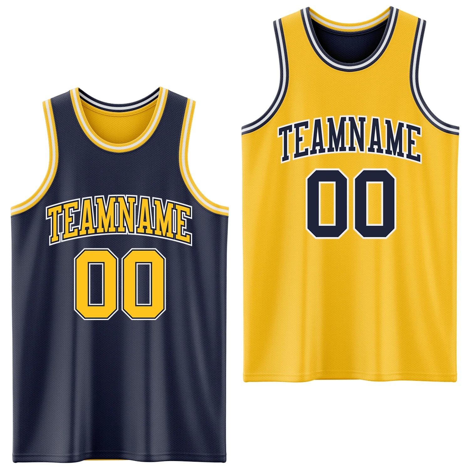 Custom Navy Gold-White Reversible Double Side Sublimation Basketball Suit Jersey