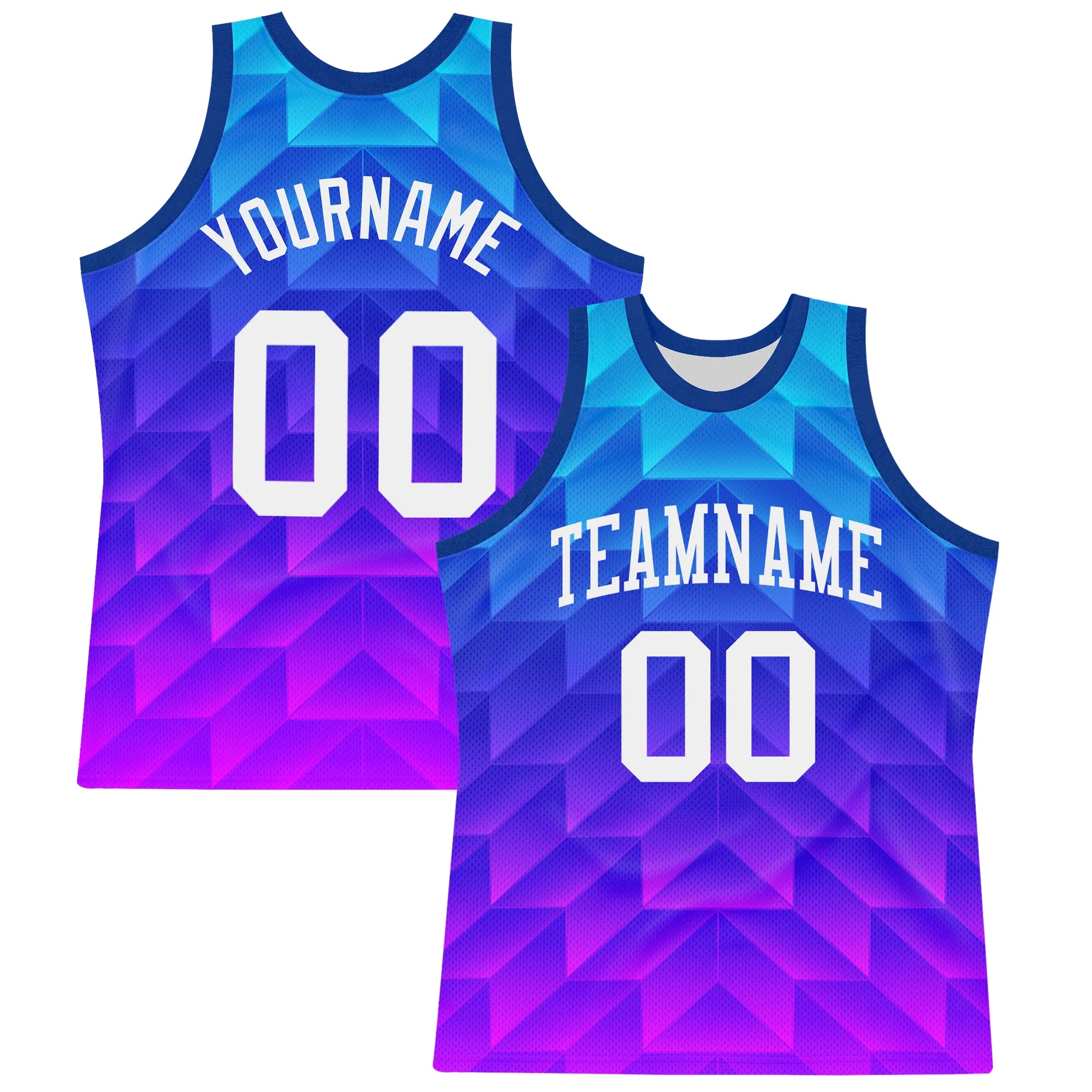 Custom Royal White-Hot Pink Gradient Geometric Shape Round Neck Sublimation Basketball Suit Jersey