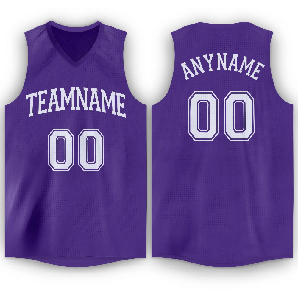 Custom Purple White V-Neck Basketball Jersey