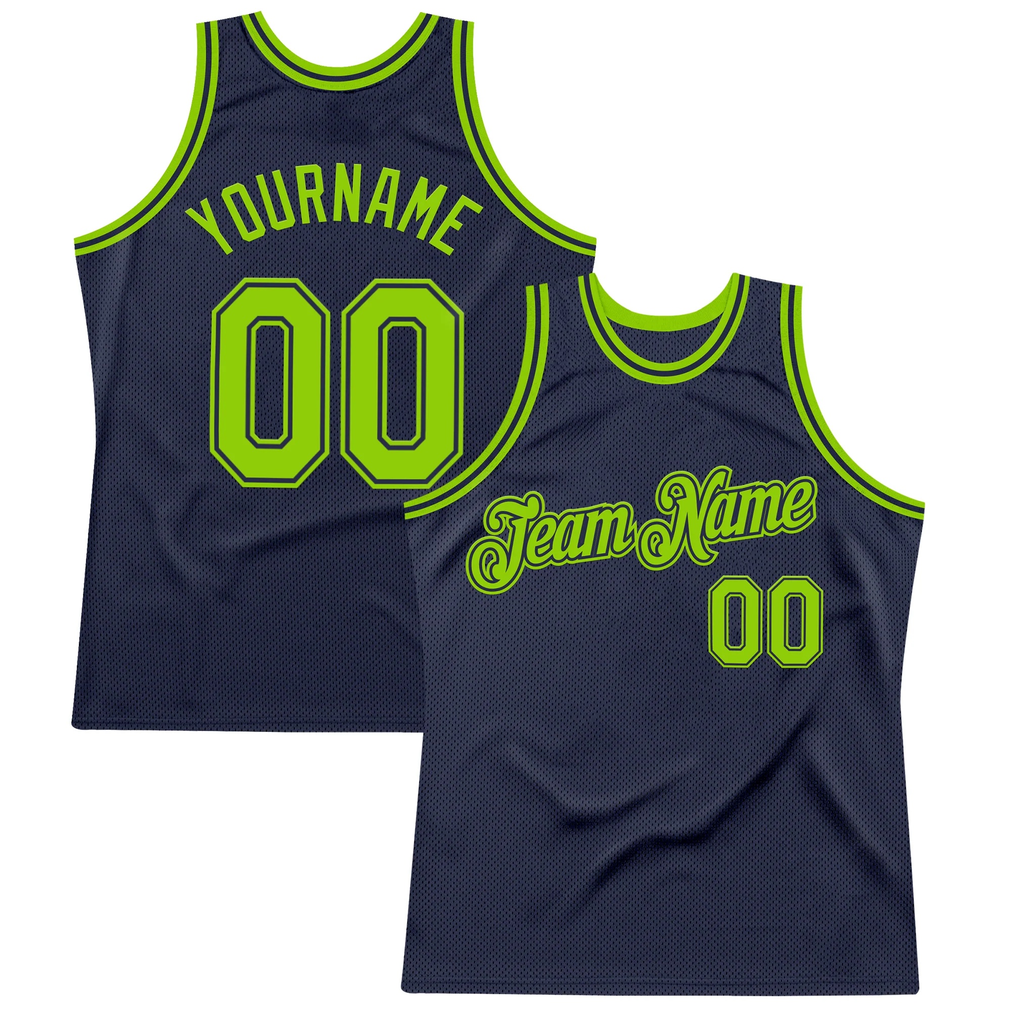 Custom Navy Neon Green Authentic Throwback Basketball Jersey