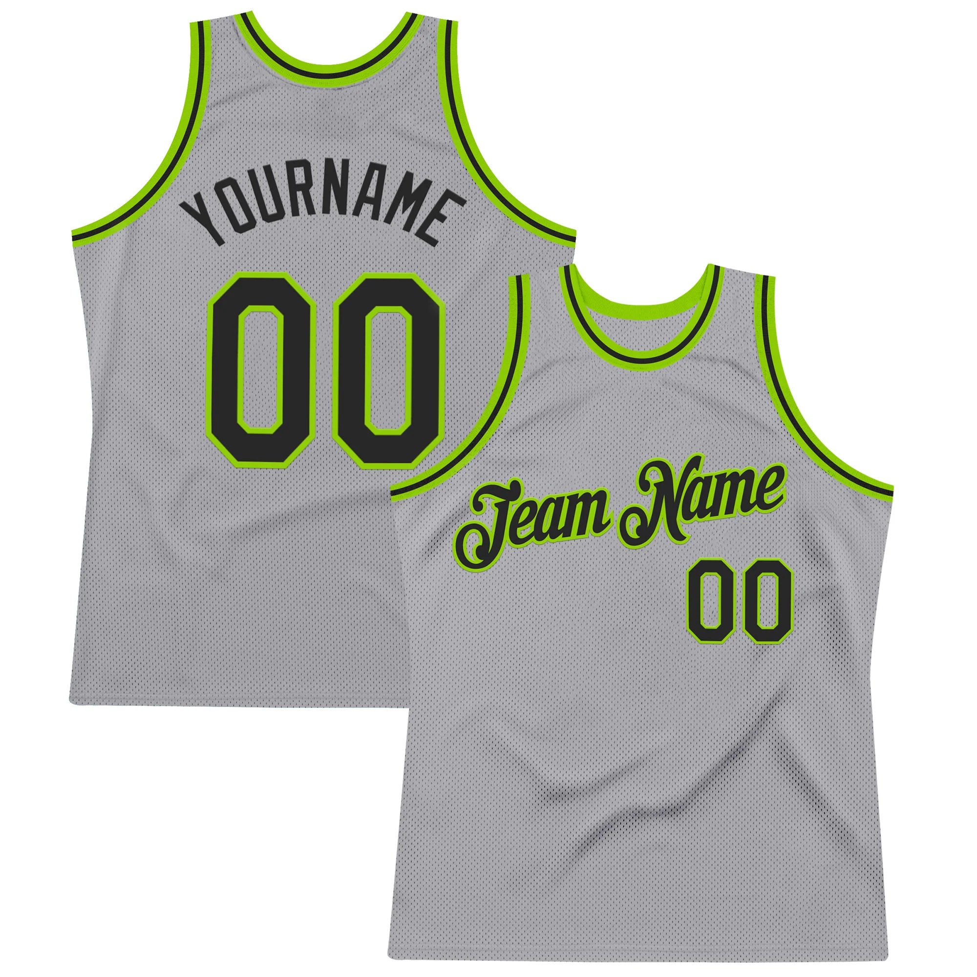 Custom Gray Black-Neon Green Authentic Throwback Basketball Jersey