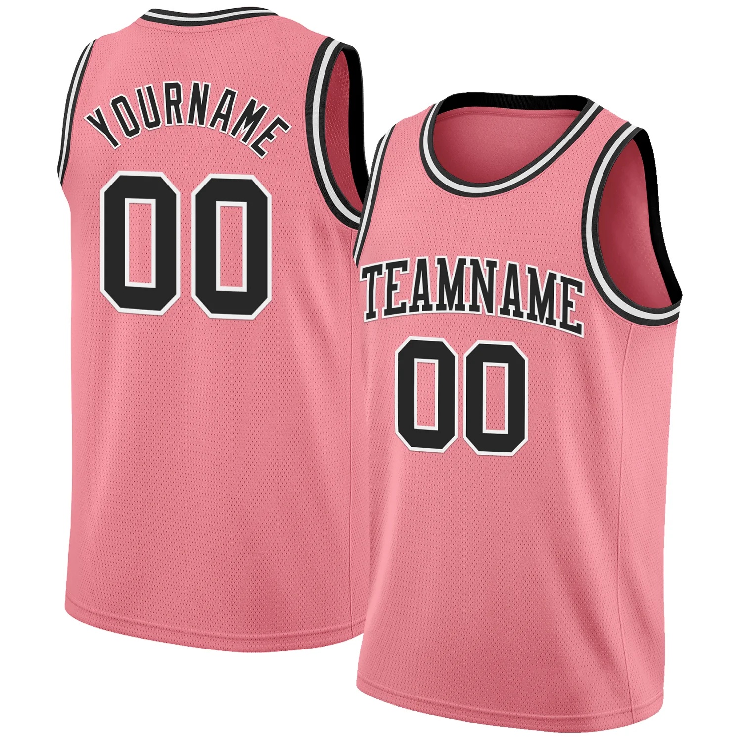 Custom Medium Pink Black-White Authentic Basketball Jersey