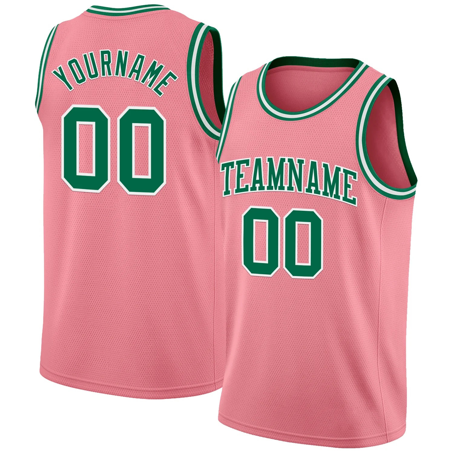 Custom Medium Pink Kelly Green-White Authentic Basketball Jersey
