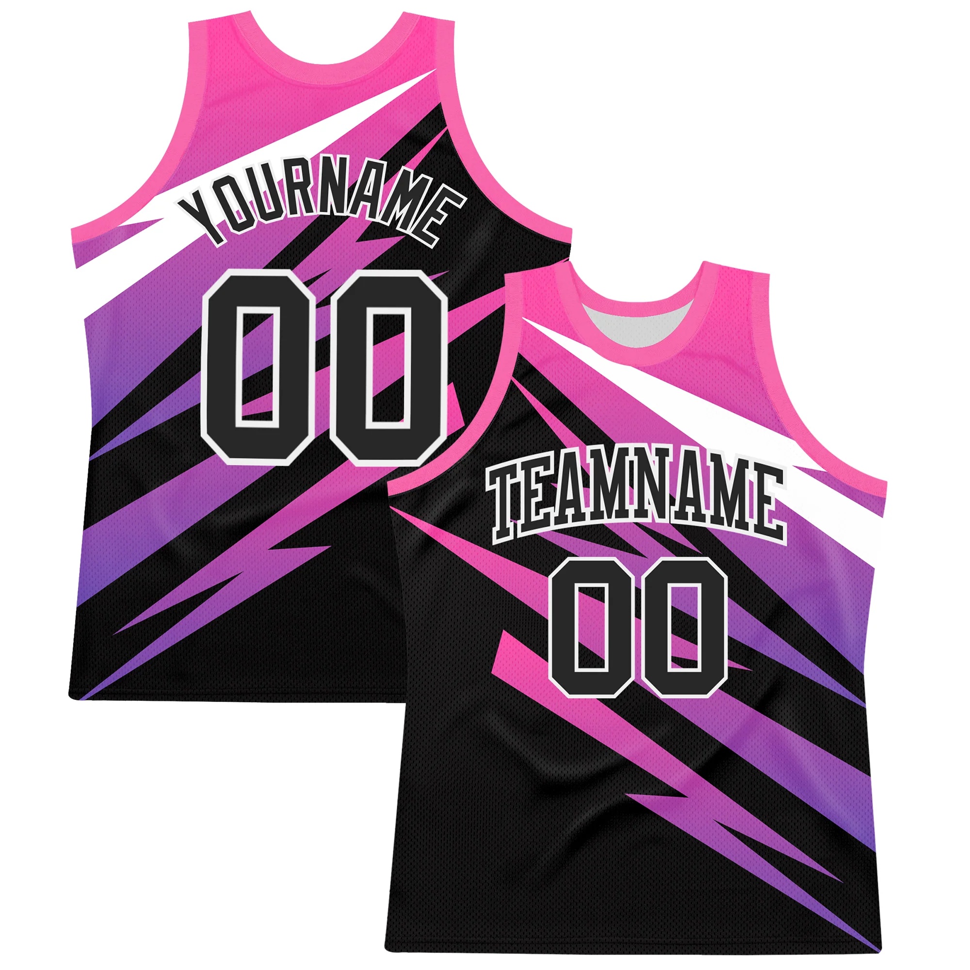 Custom Pink Black-White Line Round Neck Sublimation Basketball Suit Jersey