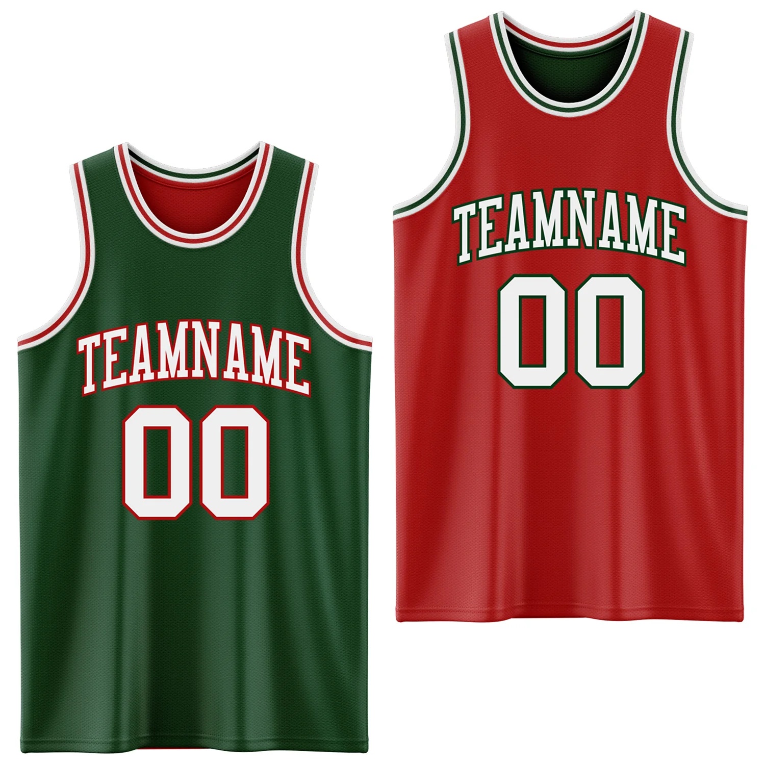 Custom Reversible Green White-Red Double Side Sublimation Basketball Suit Jersey