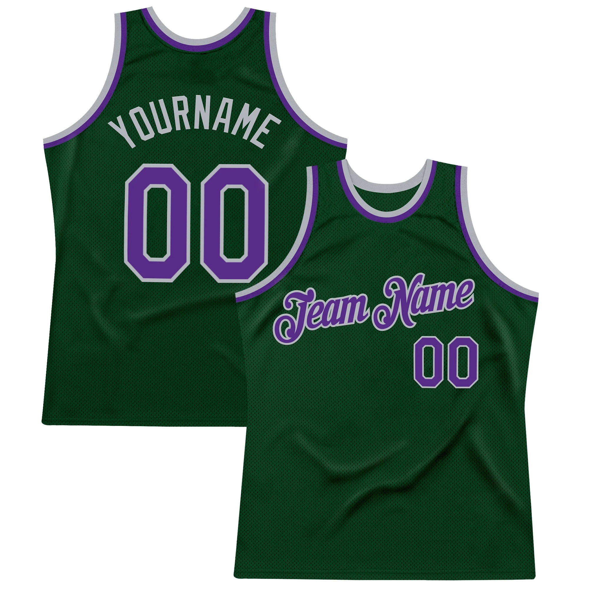 Custom Green Purple-Gray Authentic Throwback Basketball Jersey