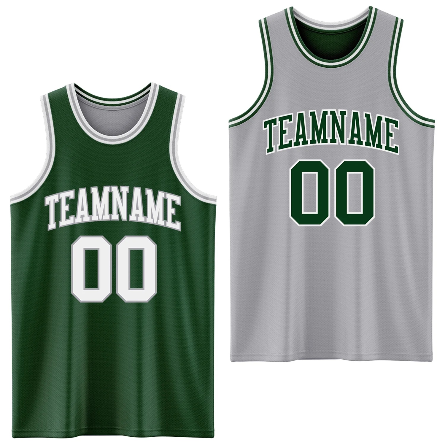 Custom Reversible Green White-Gray Double Side Sublimation Basketball Suit Jersey