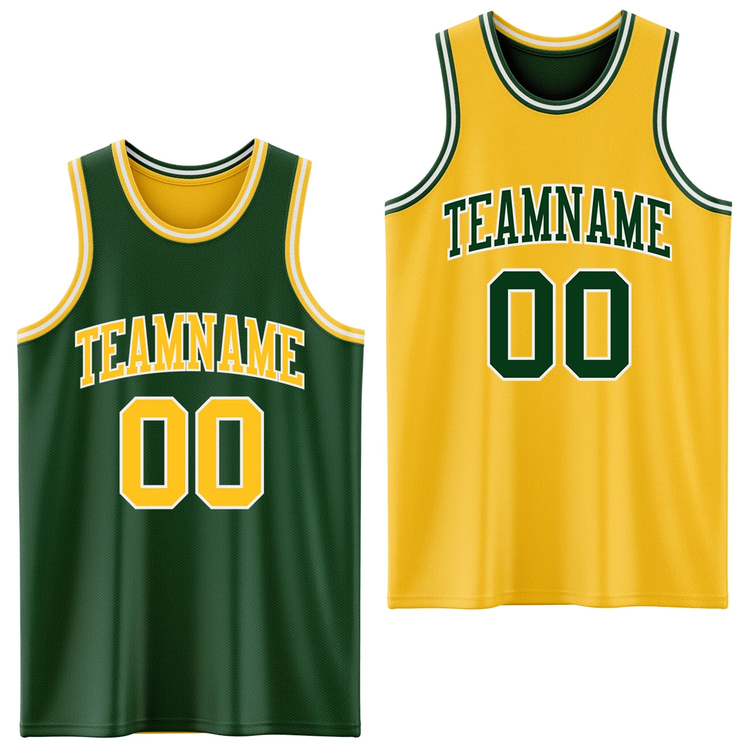 Custom Reversible Green Gold-White Double Side Sublimation Basketball Suit Jersey