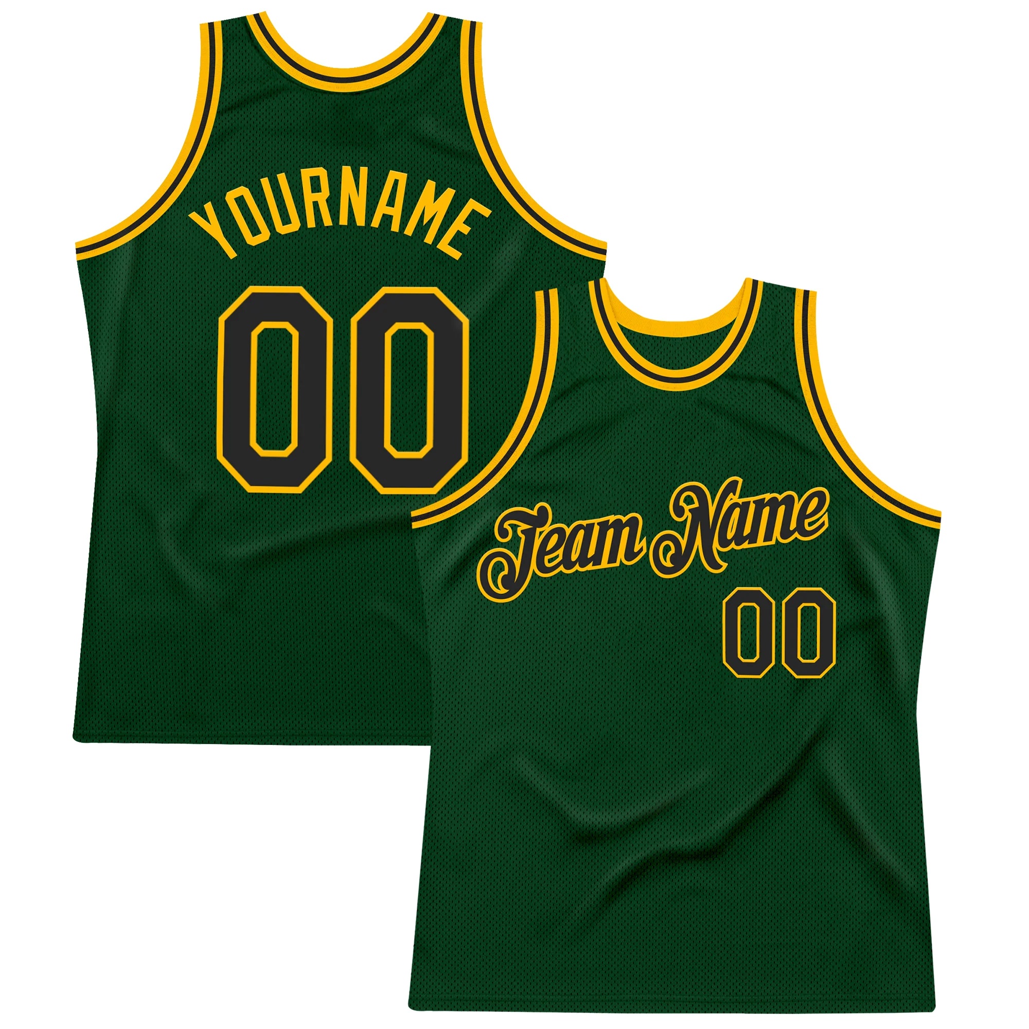Custom Green Black-Gold Authentic Throwback Basketball Jersey