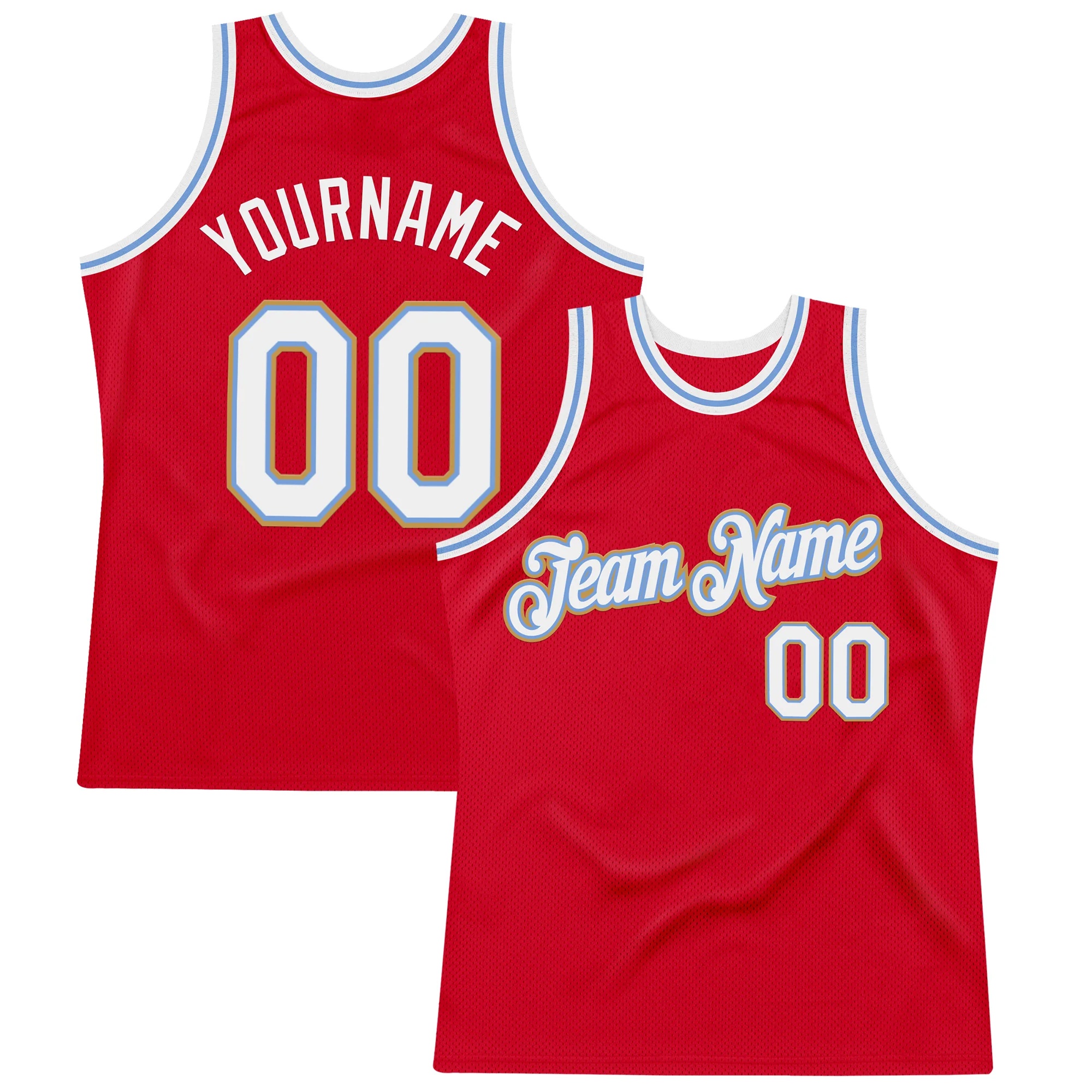 Custom Red Light Blue-Old Gold Authentic Throwback Basketball Jersey
