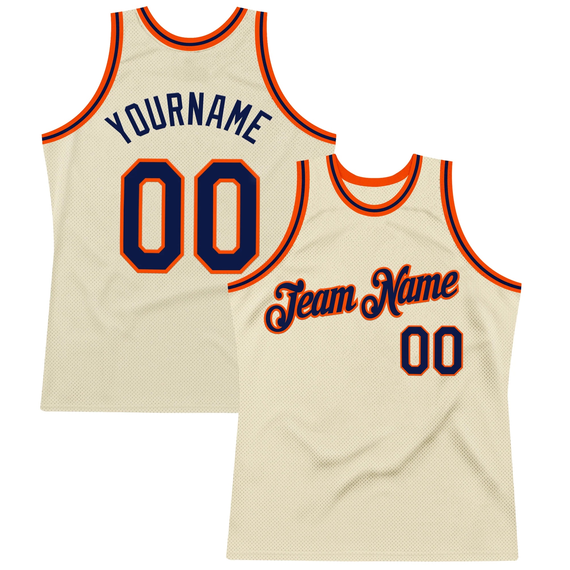 Custom Cream Navy-Orange Authentic Throwback Basketball Jersey