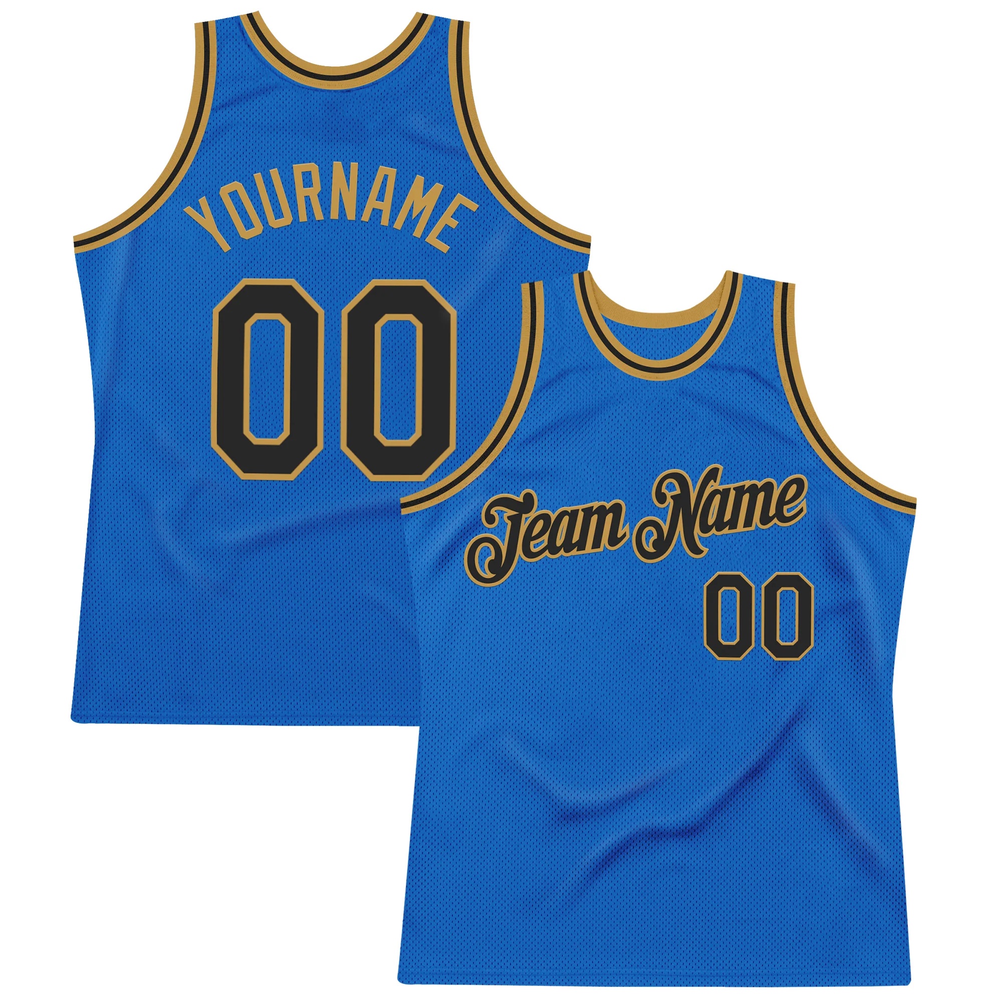 Custom Blue Black-Old Gold Authentic Throwback Basketball Jersey