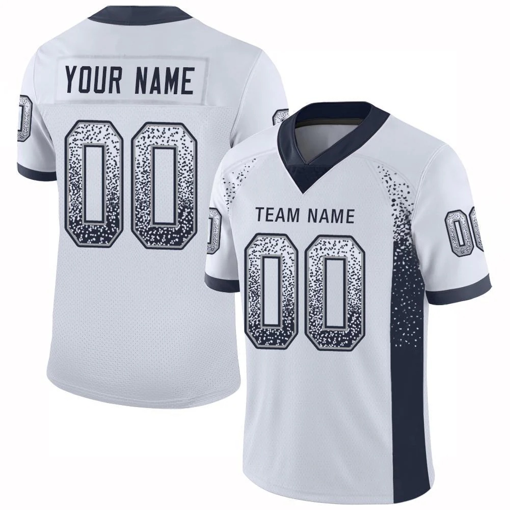 Custom White Navy-Gray Drift Fashion Football Jersey