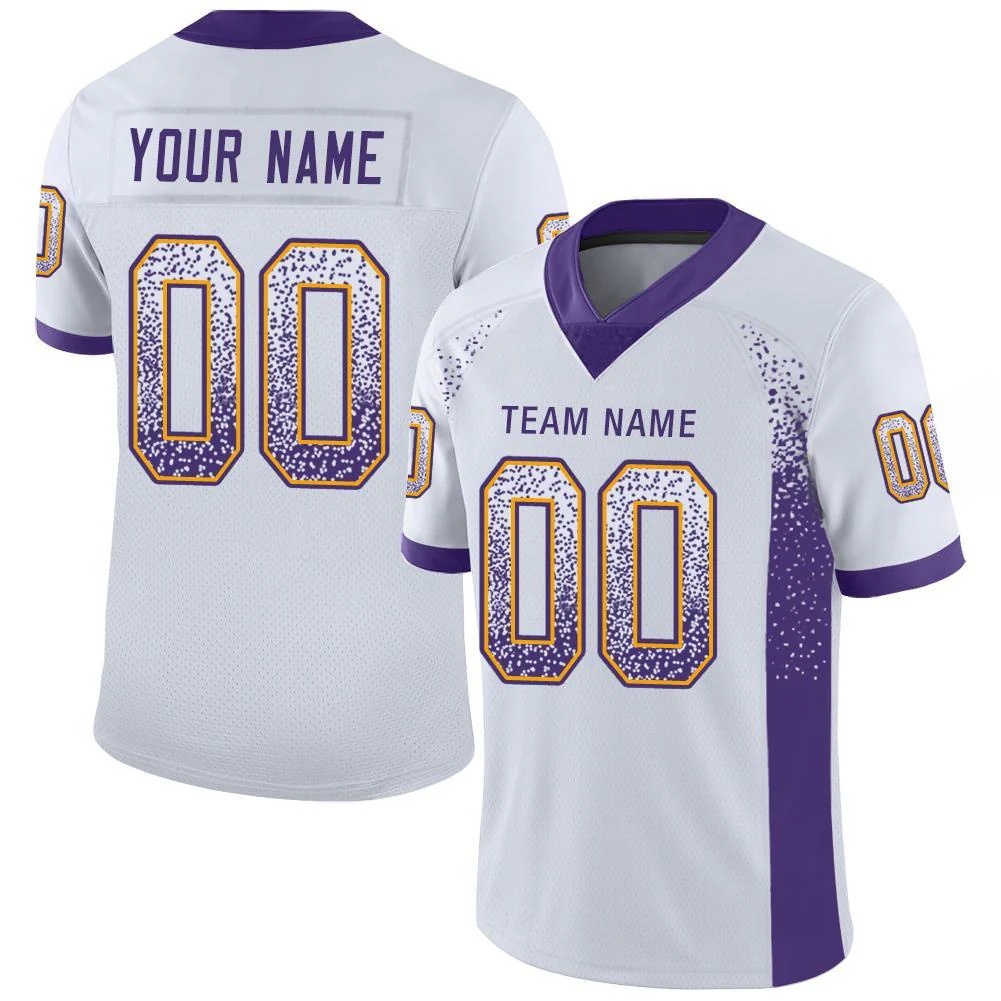 Custom White Purple-Gold Drift Fashion Football Jersey