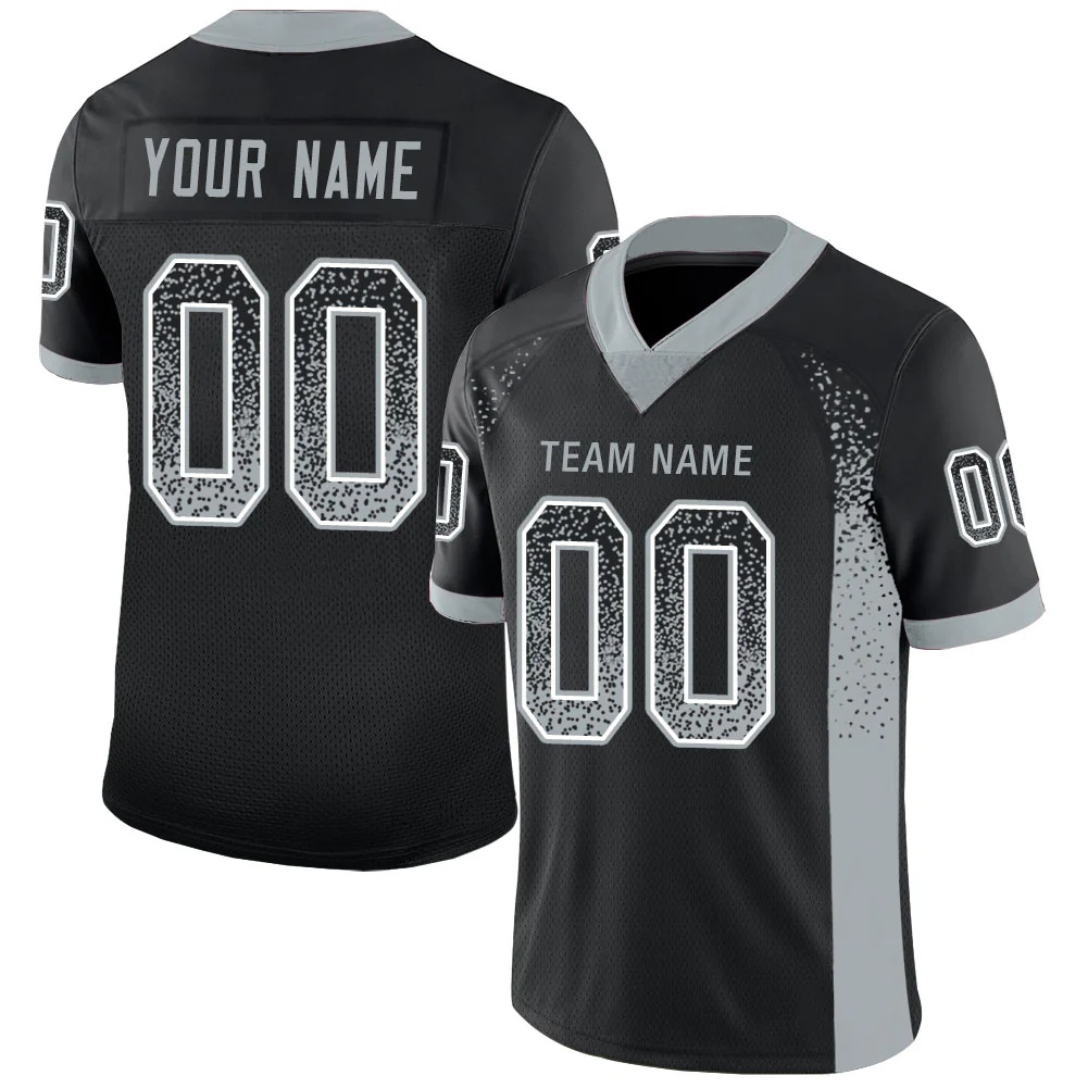 Custom Black Silver-White Drift Fashion Football Jersey