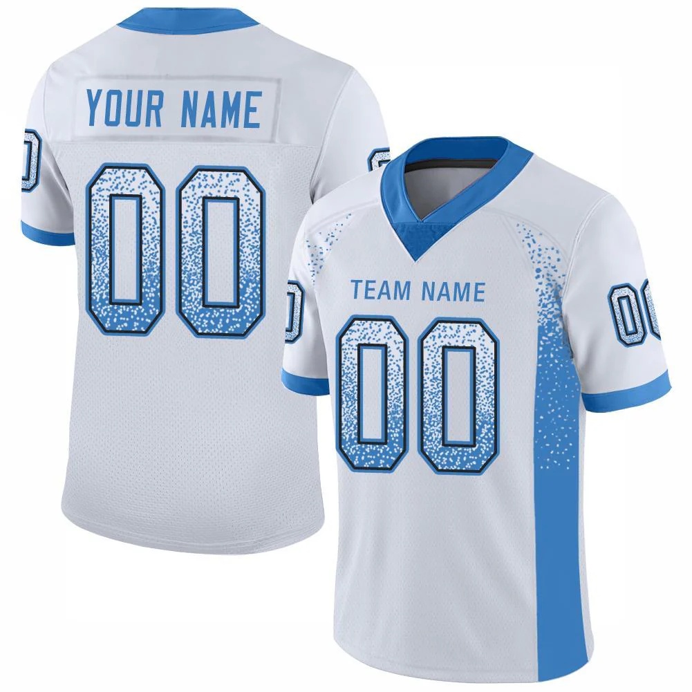 Custom White Powder Blue-Black Drift Fashion Football Jersey