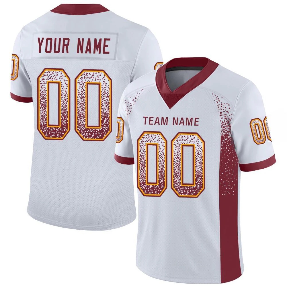 Custom White Burgundy-Gold Drift Fashion Football Jersey