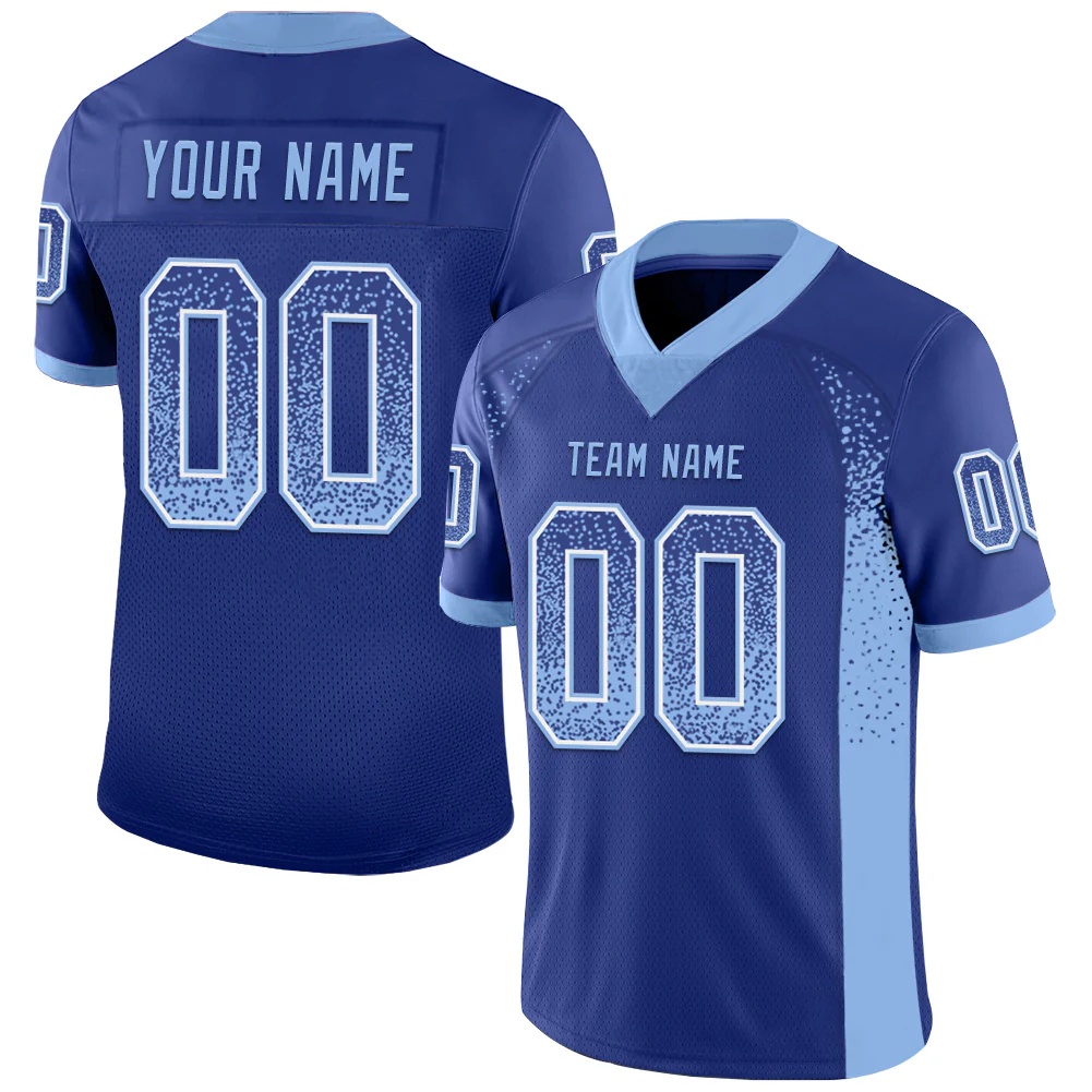 Custom Royal Light Blue-White Drift Fashion Football Jersey
